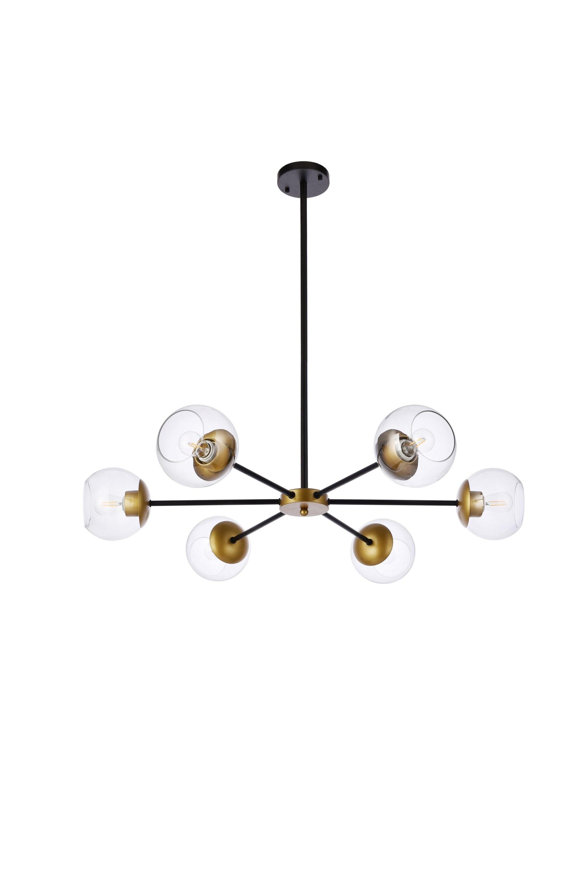 Elegant Lighting Briggs 36 inch pendant in black and brass with clear shade