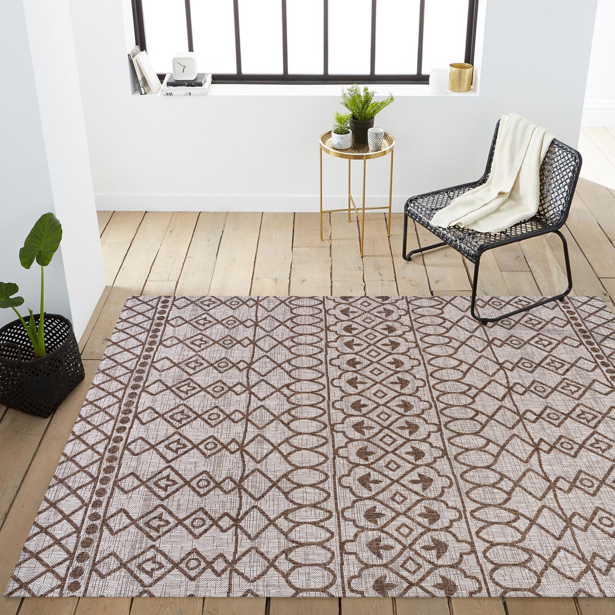 3'x5' Kafel  Bohemian Indoor/Outdoor Area Rug, Beige/Brown - JONATHAN Y