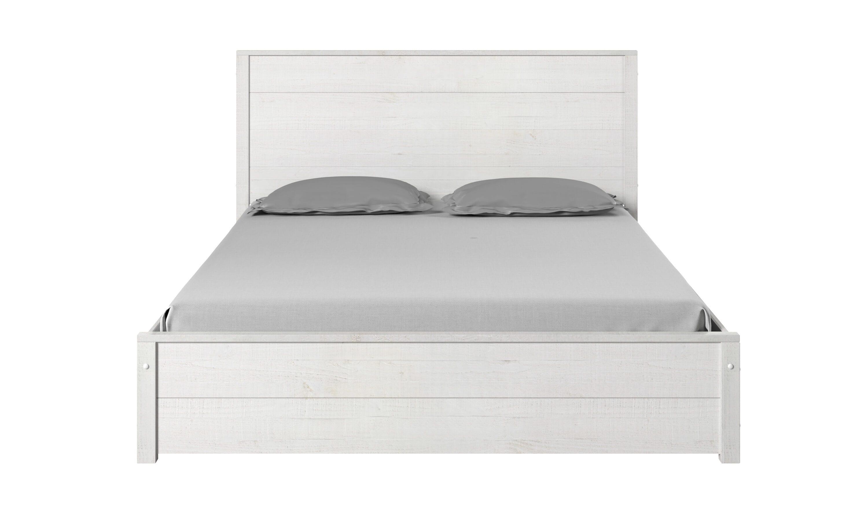 Camaflexi Hampton Solid Wood King Size Bed Frame with Headboard, King Bed with Wood Slat Supports, Coastal White Finish