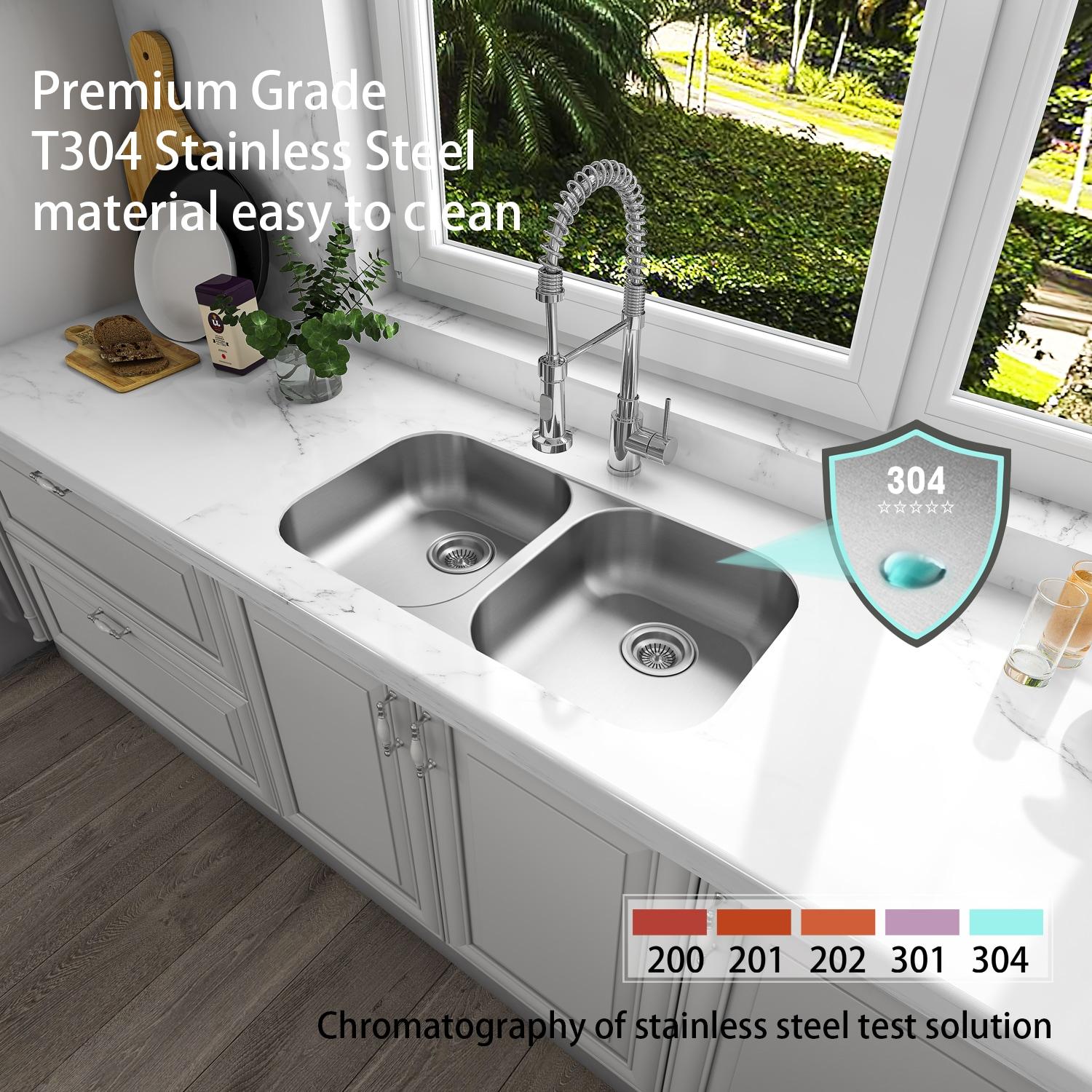 32-Inch Stainless Steel Double Bowl Kitchen Sink with Drainboard
