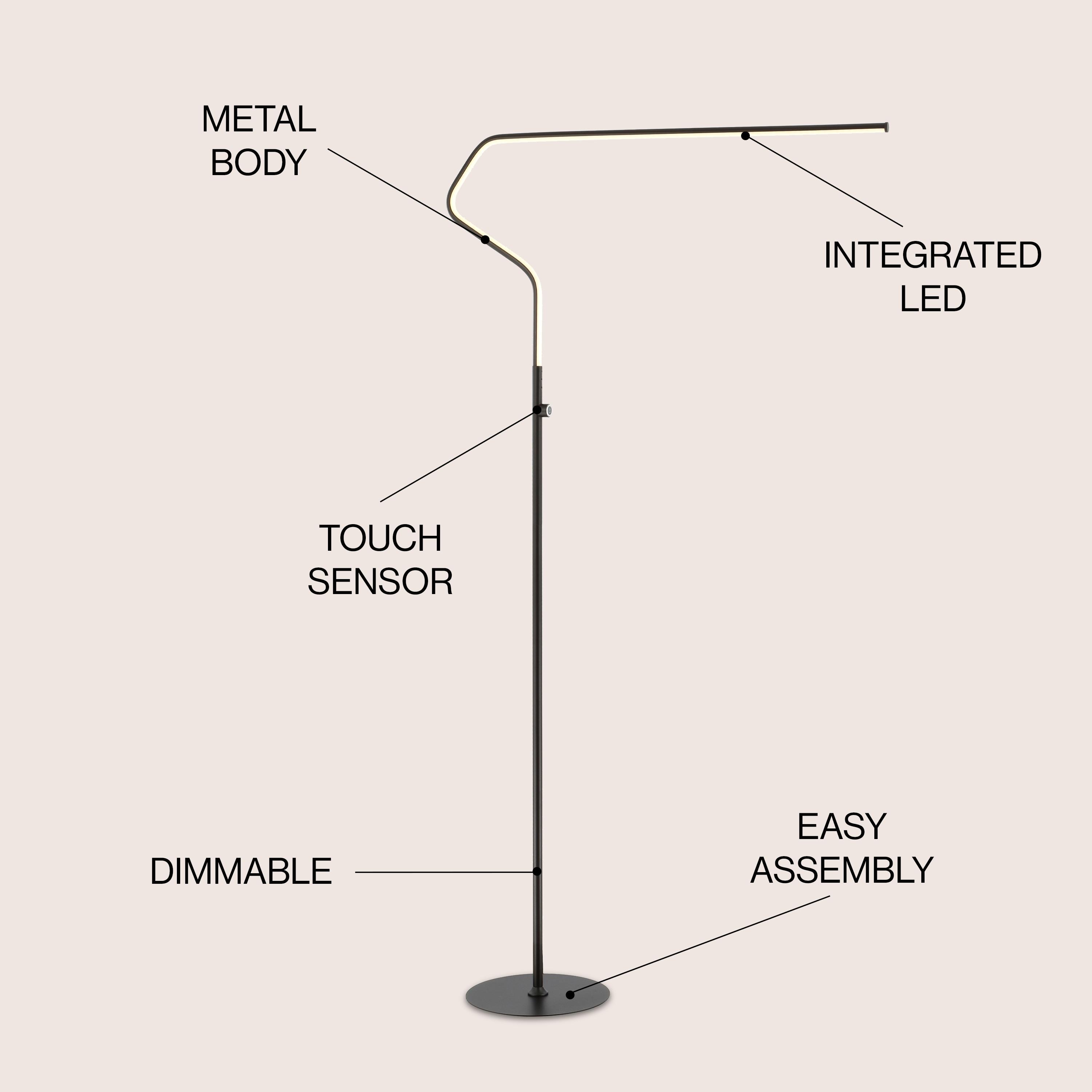 JONATHAN Y JYL7020B Julian 65.25" Integrated LED Metal Floor Lamp, Minimalistic, Modern, Contemporary for living room, dinning room, bedroom, office, Black