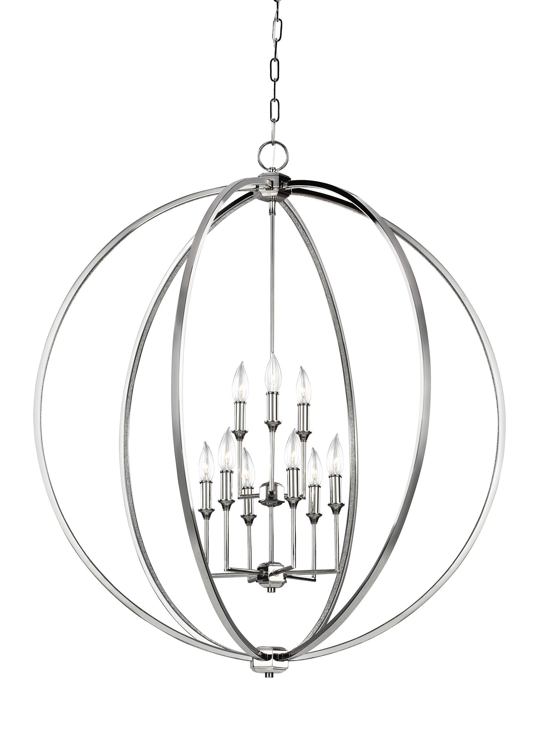 Elegant Polished Nickel 9-Light Crystal Globe Chandelier