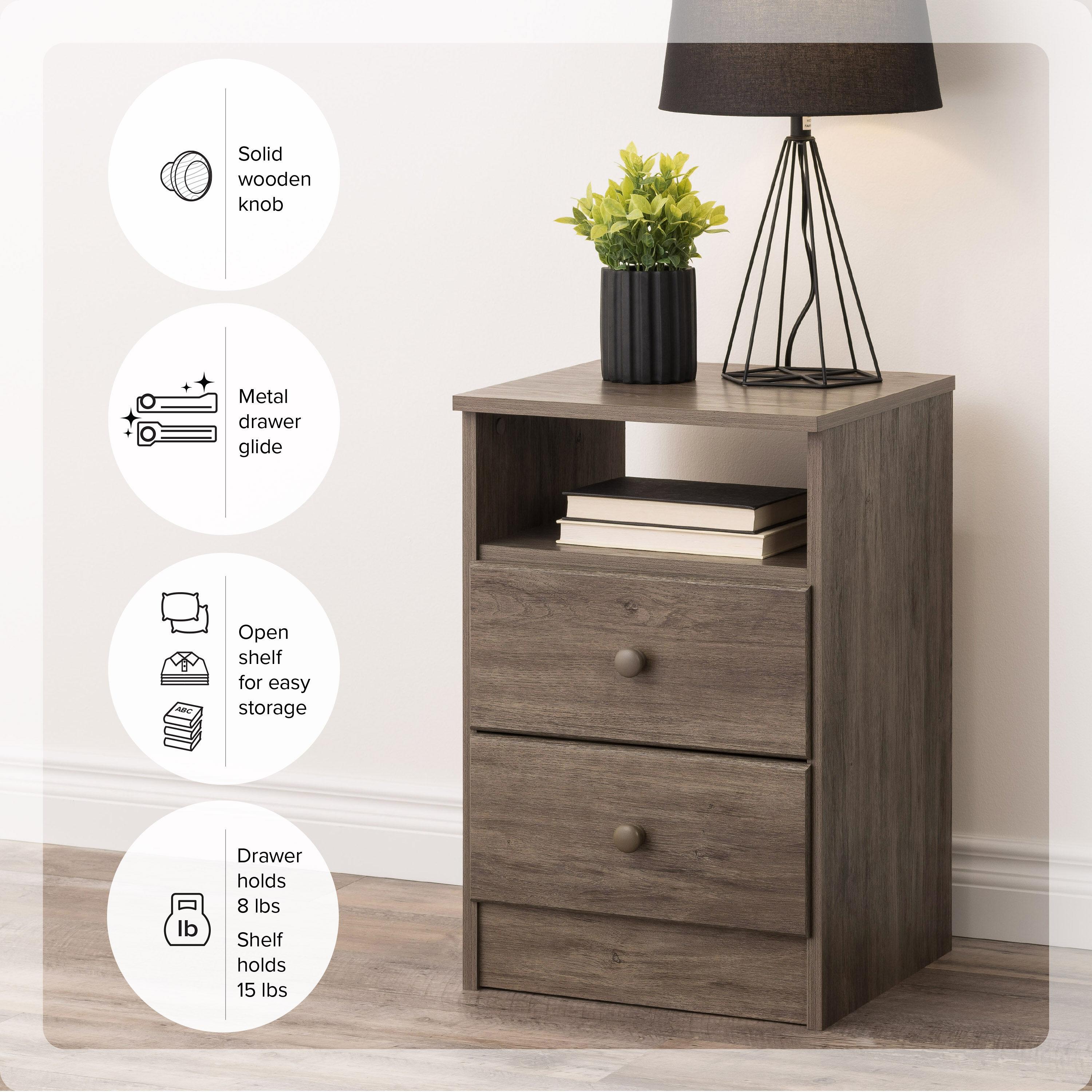Prepac Astrid 2-Drawer Nightstand with Open Shelf, Drifted Gray