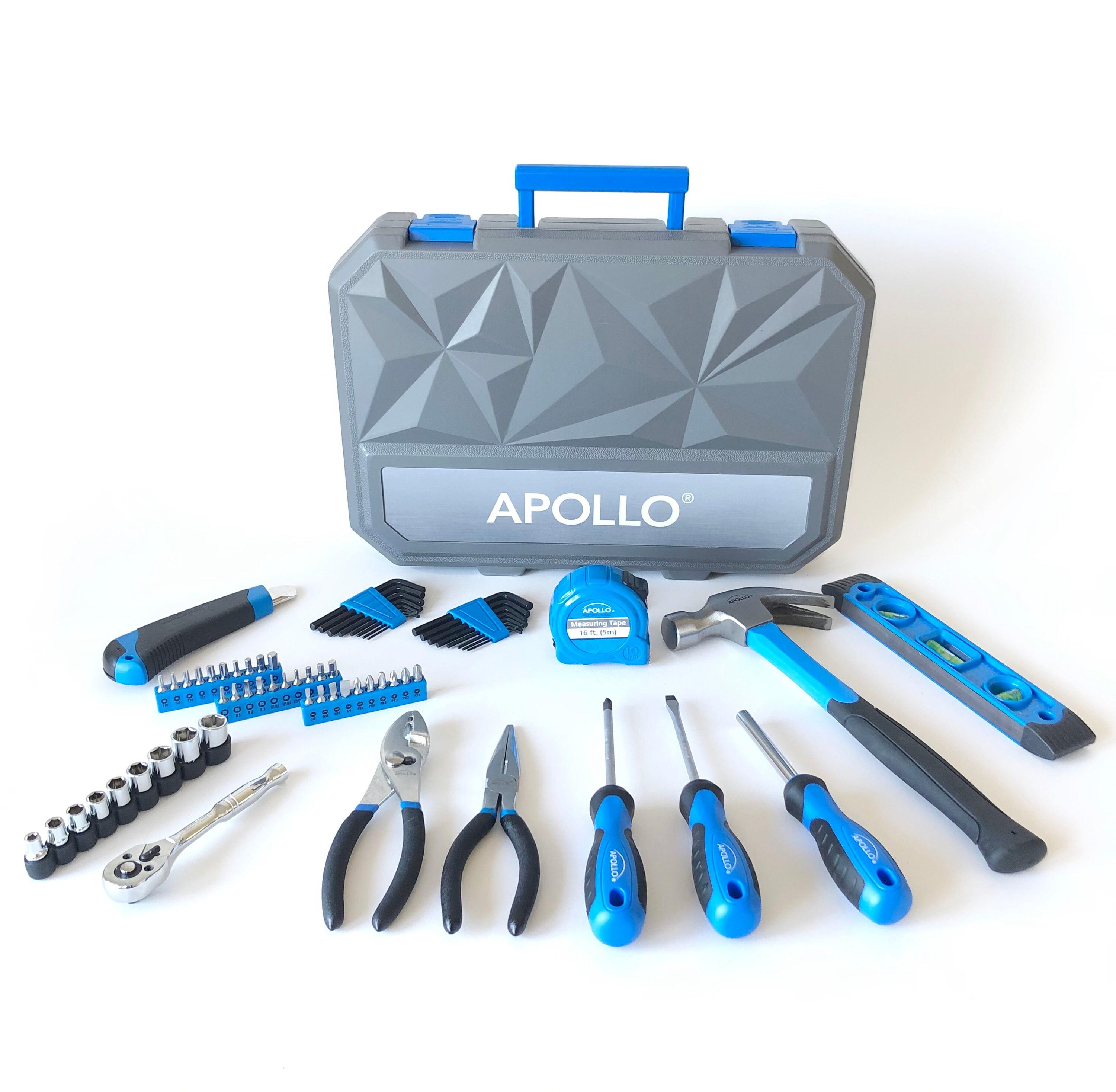 Apollo Tools 65pc Household Tool Kit DT0001: Chromed Steel Hand Tool Set with Carrying Case & Lifetime Warranty