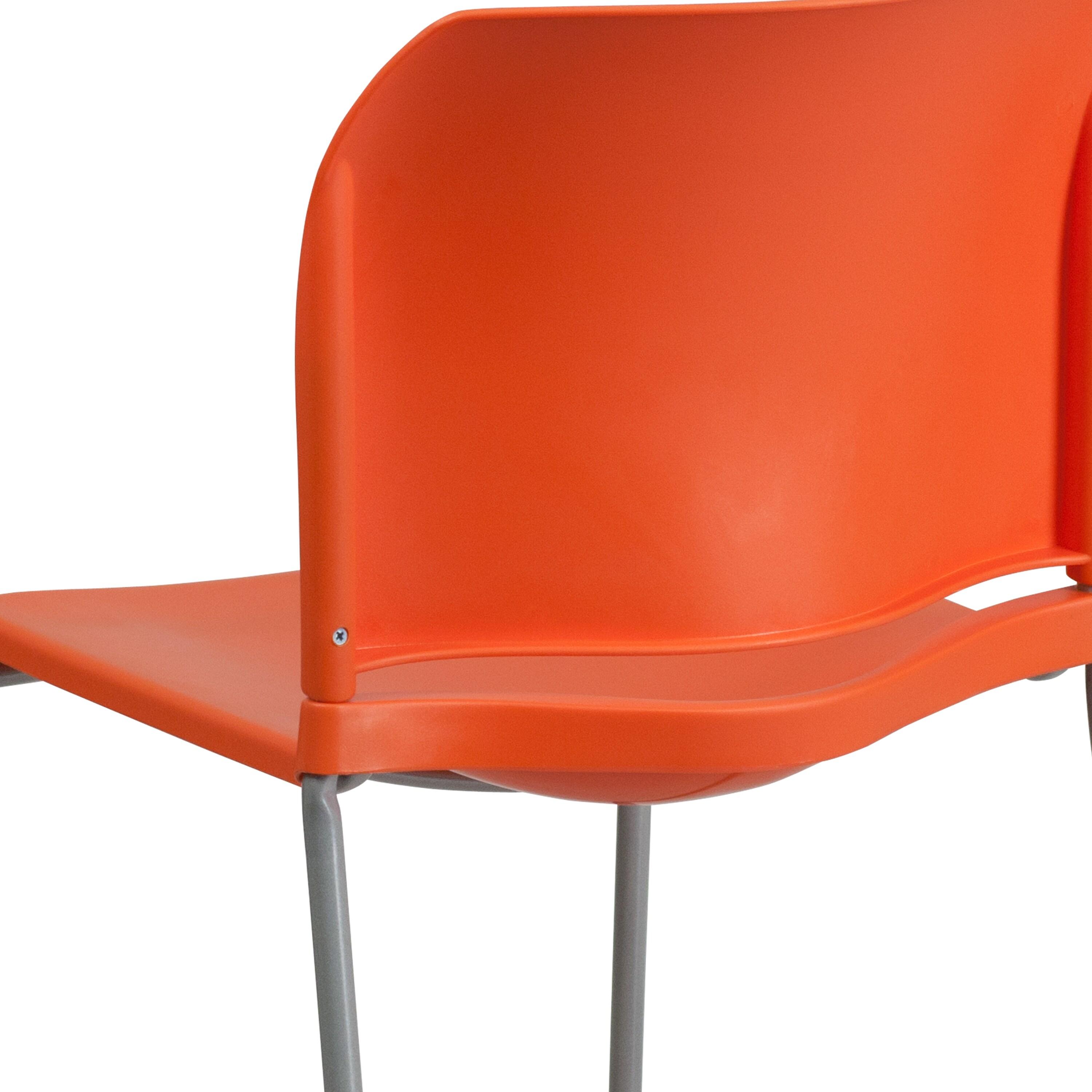 Flash Furniture HERCULES Series 880 lb. Capacity Orange Full Back Contoured Stack Chair with Gray Powder Coated Sled Base