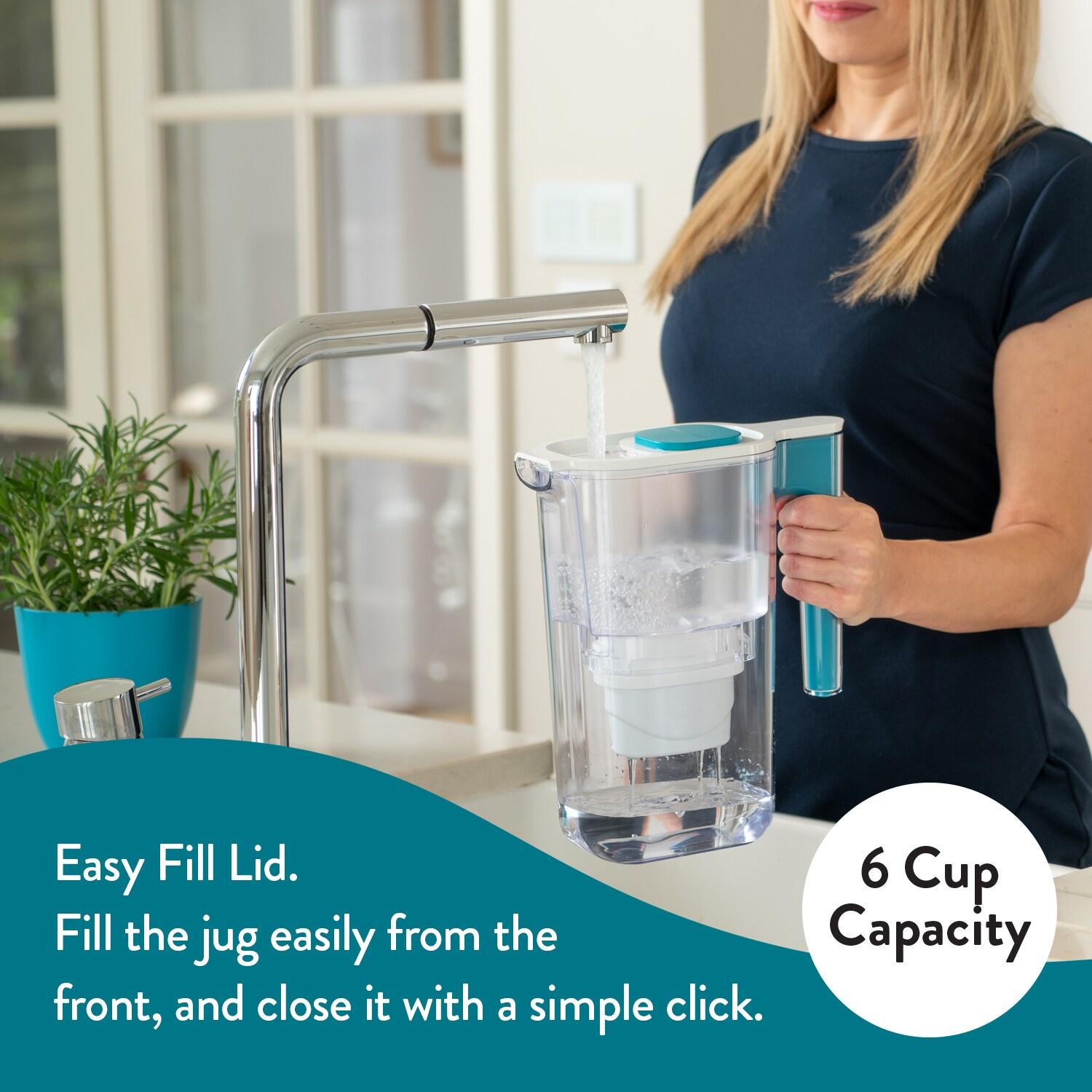 Aqua Optima Perfect Pour 6 Cup Water Filter Pitcher By Aqua Optima, Ergonomic, Eliminates Splashes And Spills, Bpa Free, Wqa Certified, Includes 6 Evolve+ Water Filters, Blue