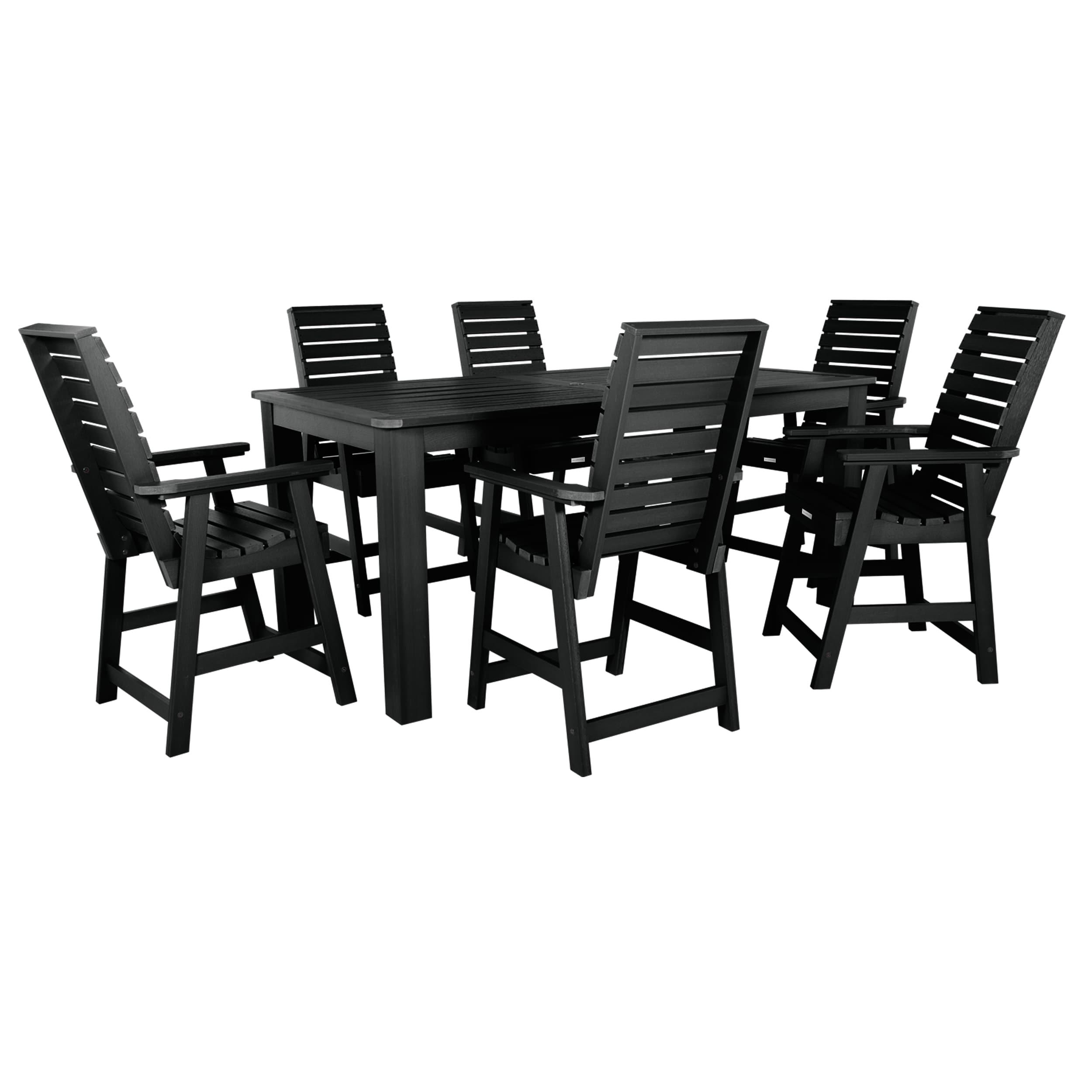 Sleek Modern 6-Person Black Plastic Dining Set with Umbrella Hole