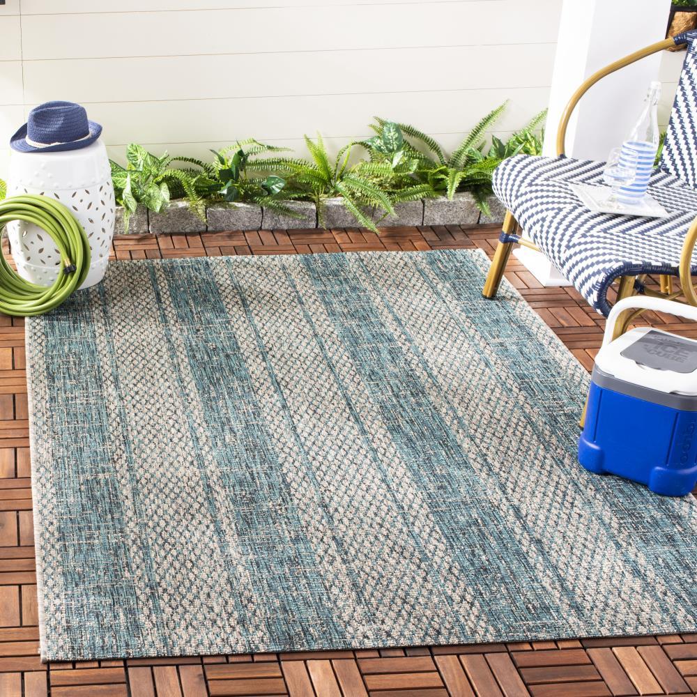 Courtyard CY8736 Power Loomed Indoor and Outdoor Area Rug - Light Grey/Teal - 9'x12' - Safavieh