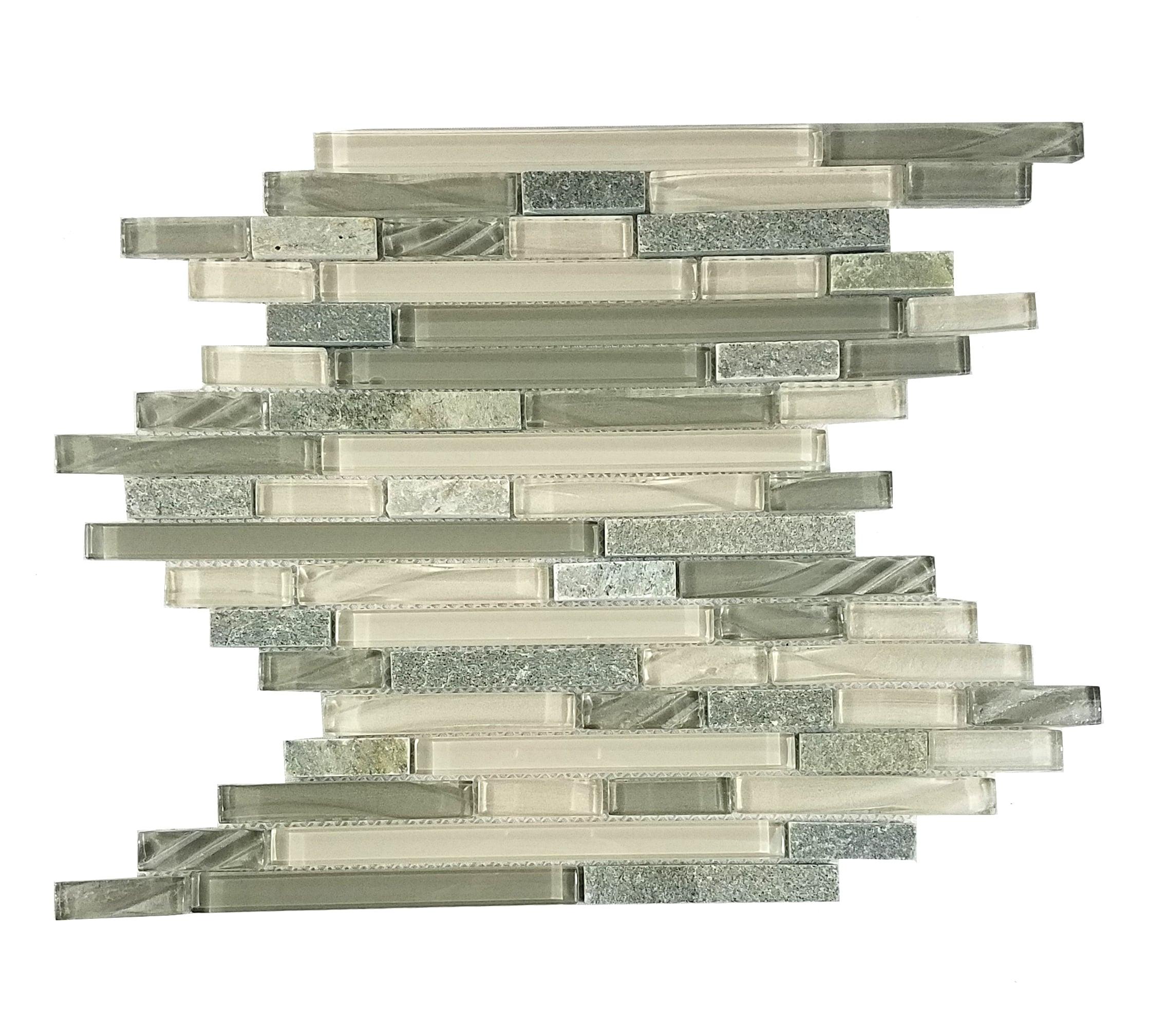 New Era 12 in. x 12 in. Glass & Stone Straight Edge Linear Mosaic Wall & Pool Tile