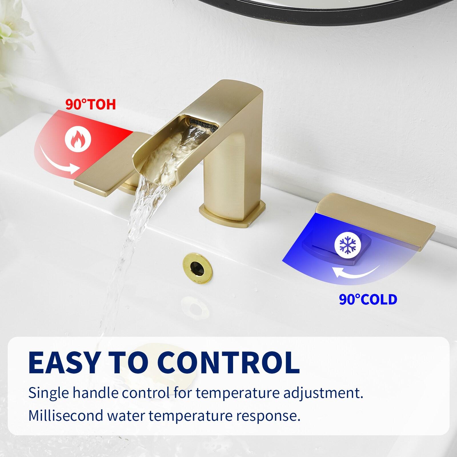 BWE Waterfall 8 in. Widespread Double Handle Bath Faucet Set 3 Holes Vanity Sink With Metal Drain