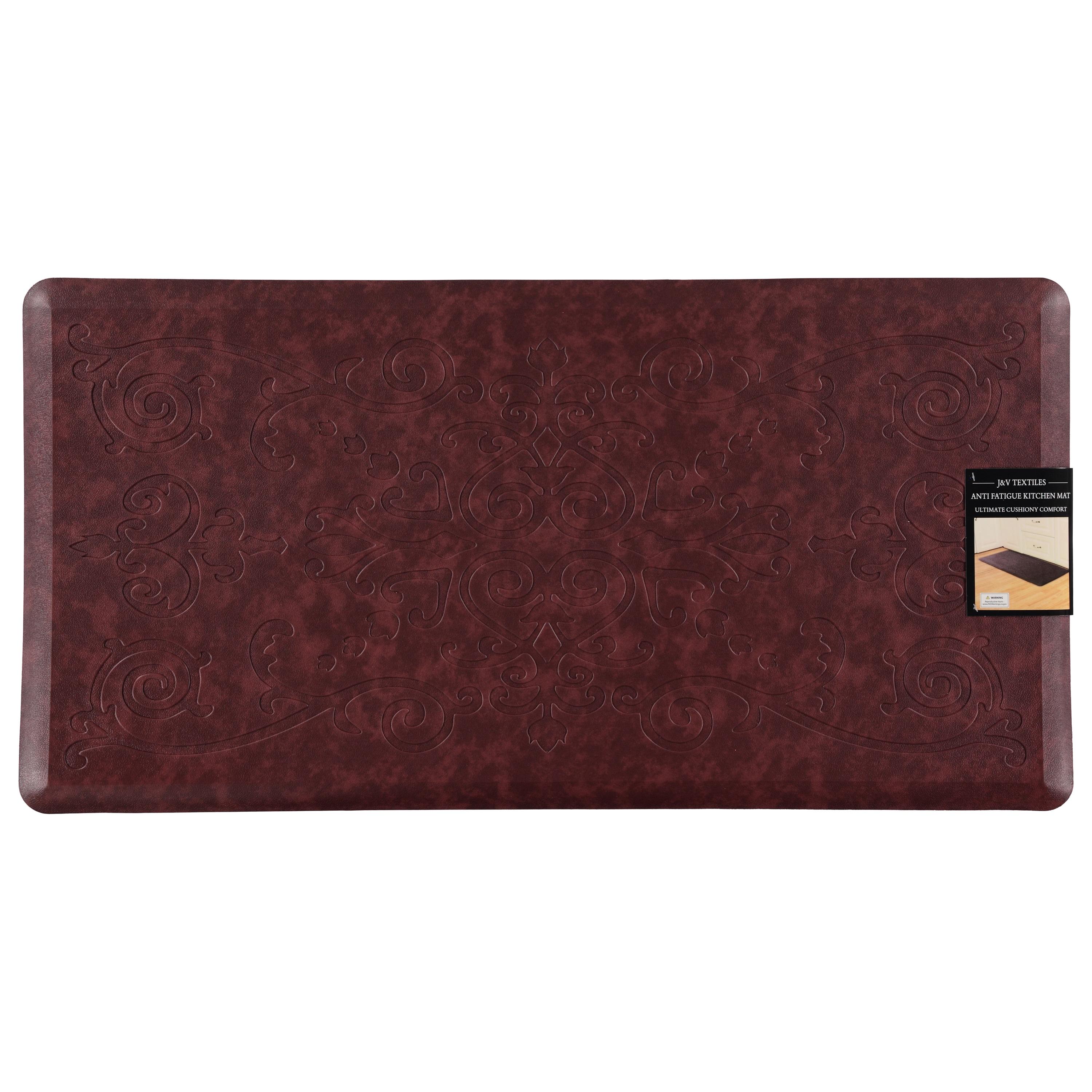 J&V TEXTILES Medallion Embossed Anti-Fatigue Stain-Resistant Cushioned Floor Mats (20" x 39" Burgundy)