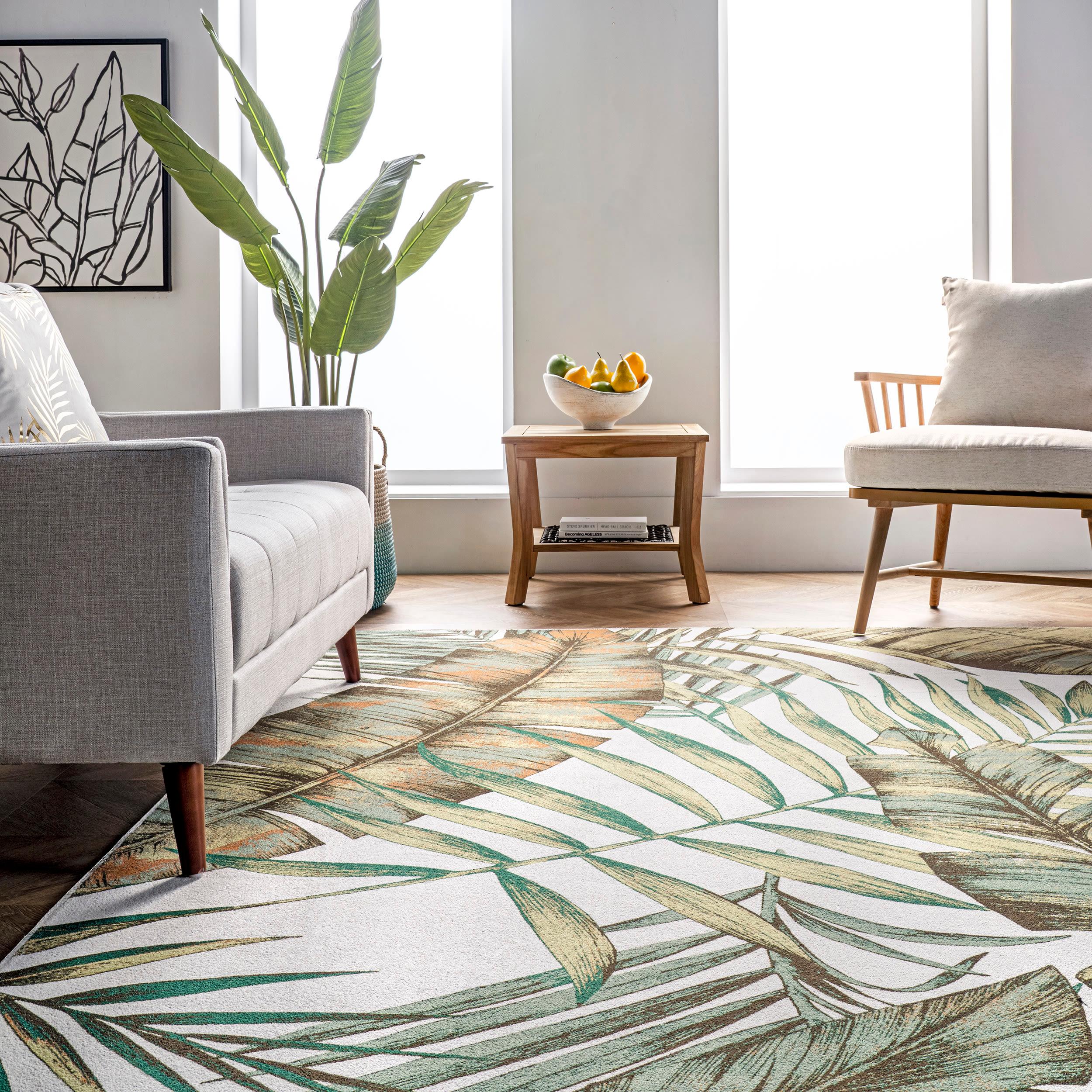 Nuloom Elen Pet Friendly Machine Washable Natural Leaves Area Rug, 4' x 6', Sage Green