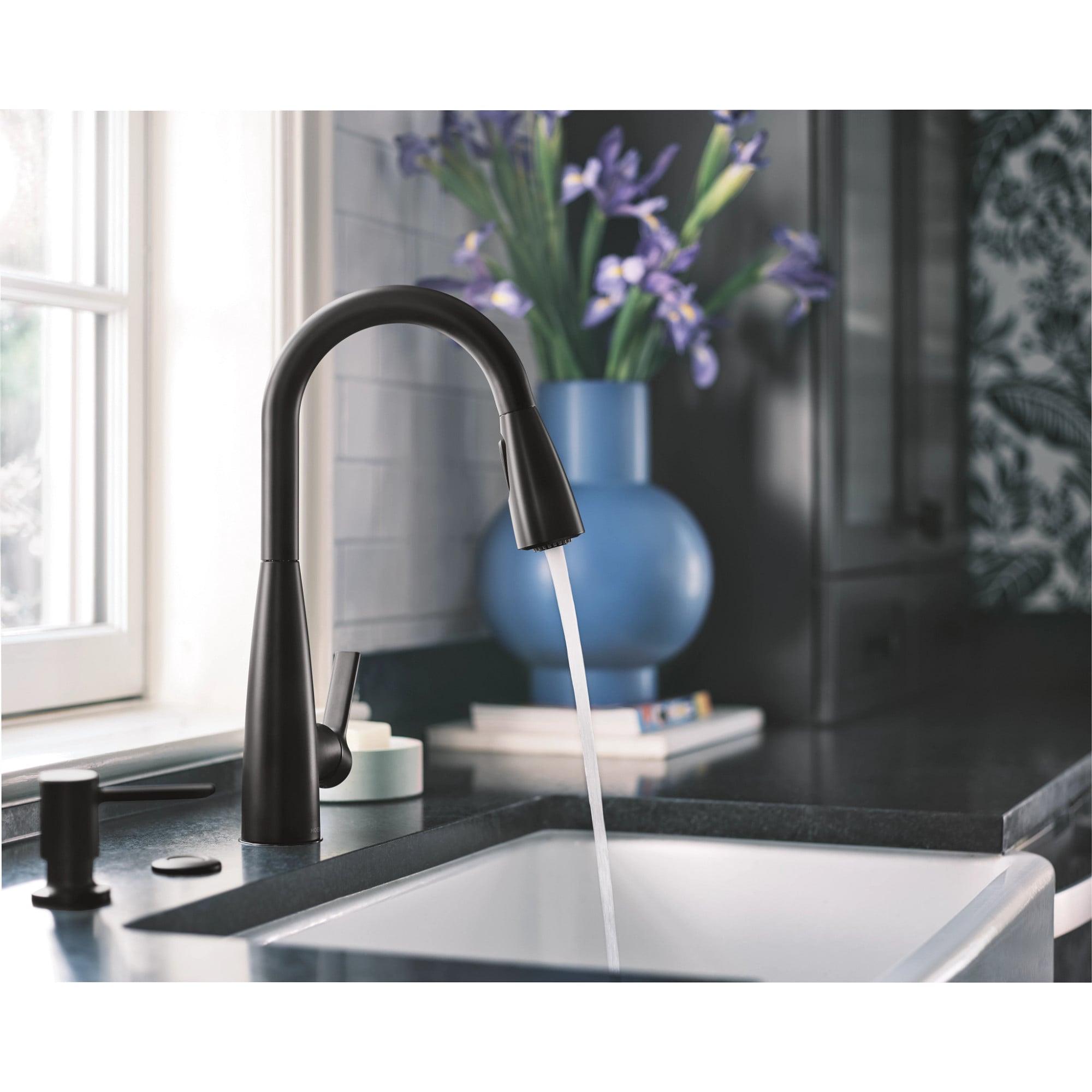 Matte Black Single-Handle Pull-Down Kitchen Faucet with Soap Dispenser