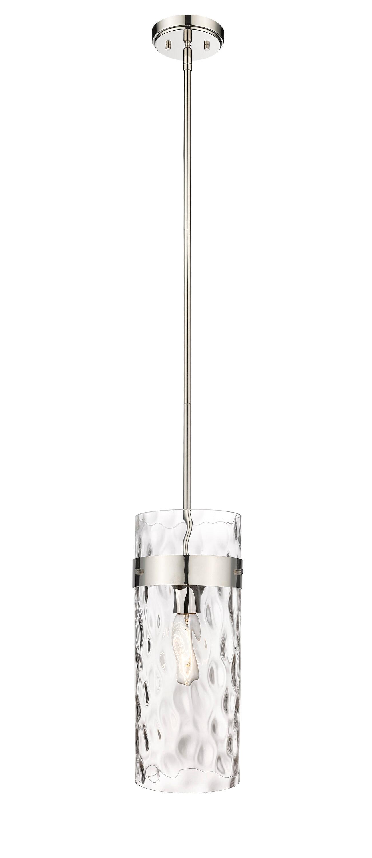 Fontaine Transitional 15" Polished Nickel Pendant with Rippled Glass Shade