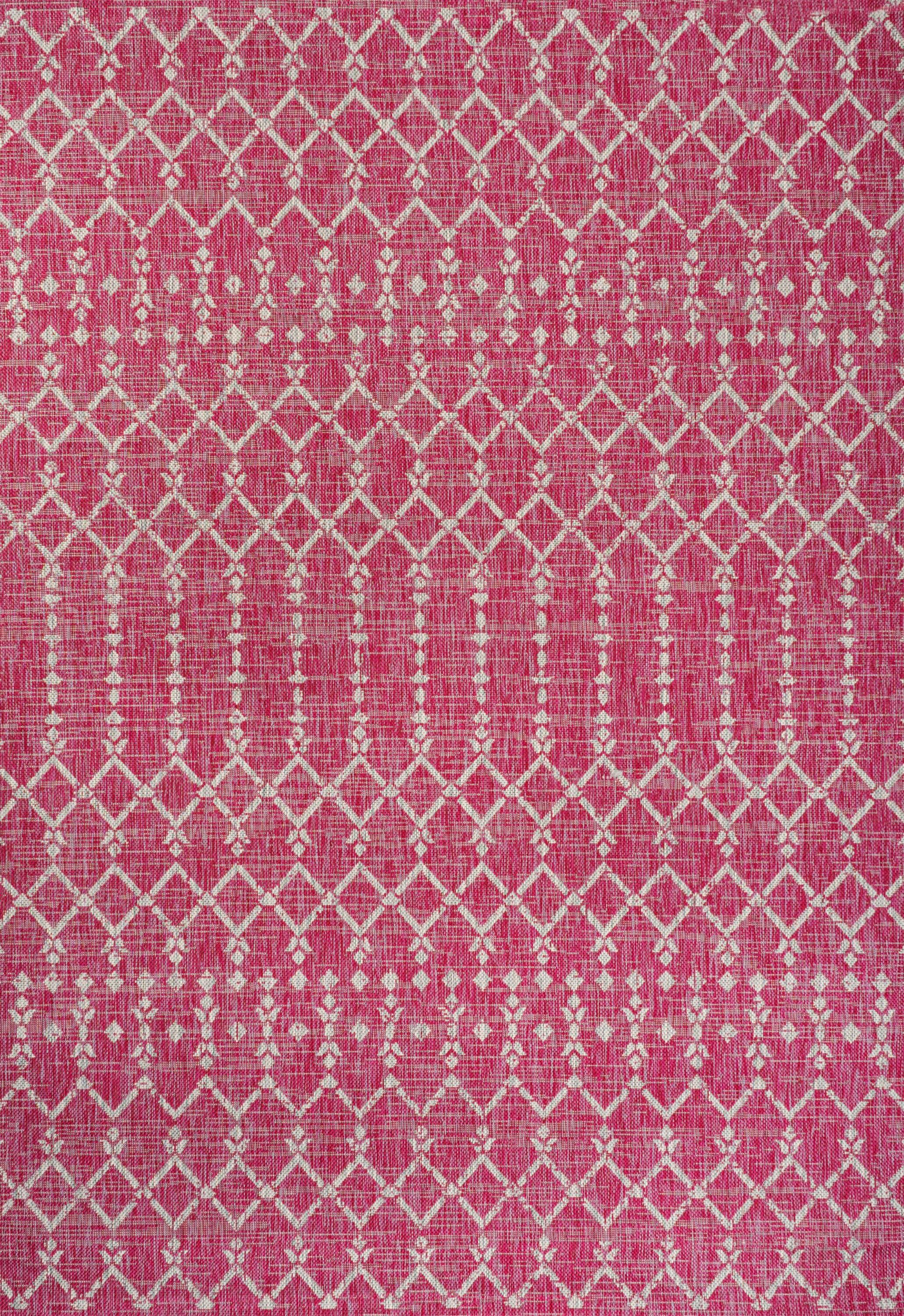 4' x 6' Ourika Moroccan Geometric Textured Weave Indoor/Outdoor Area Rug, Fuchsia/Light Gray - JONATHAN Y