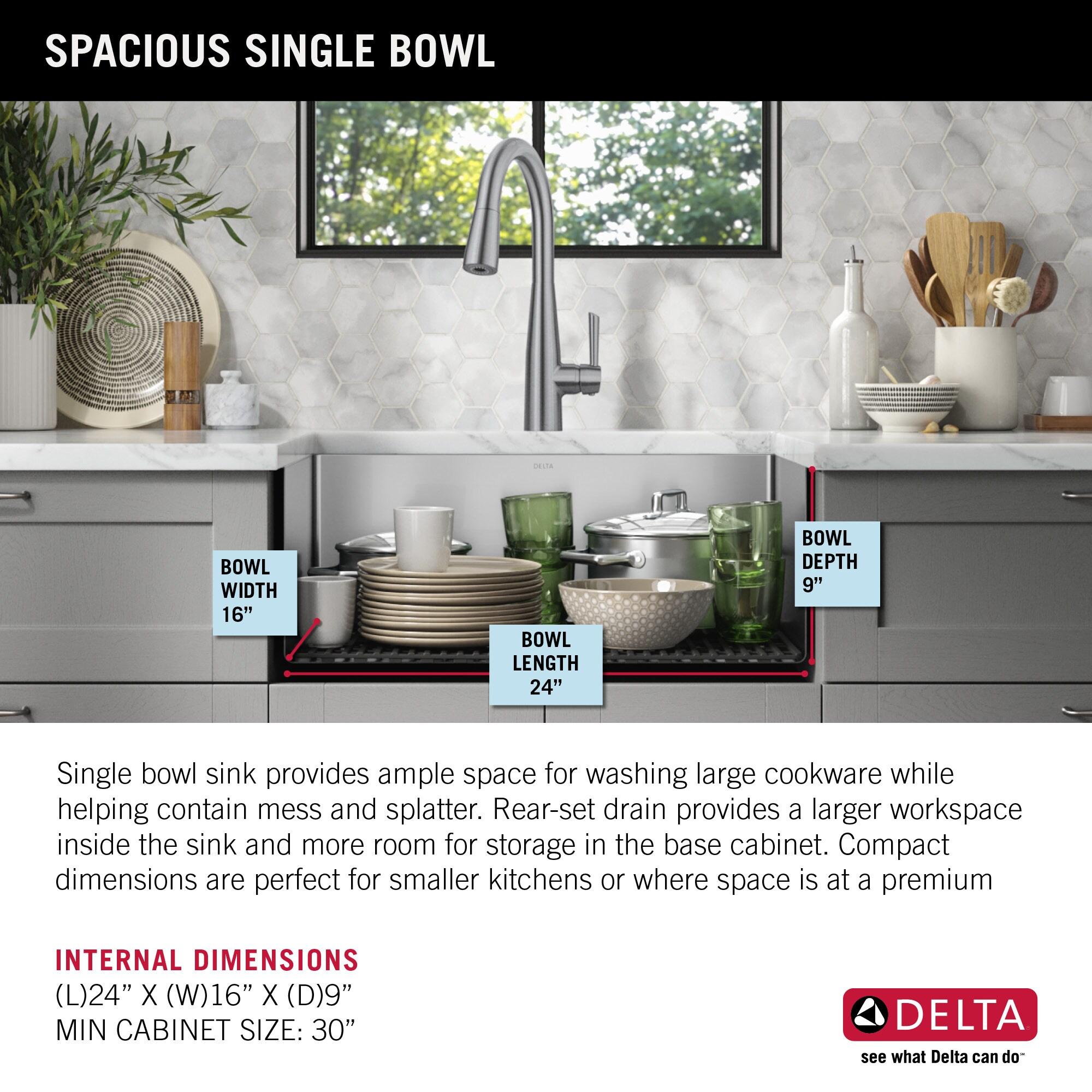 Delta Lenta™ Undermount 16 Gauge Stainless Steel Single Bowl Kitchen Sink with Accessories