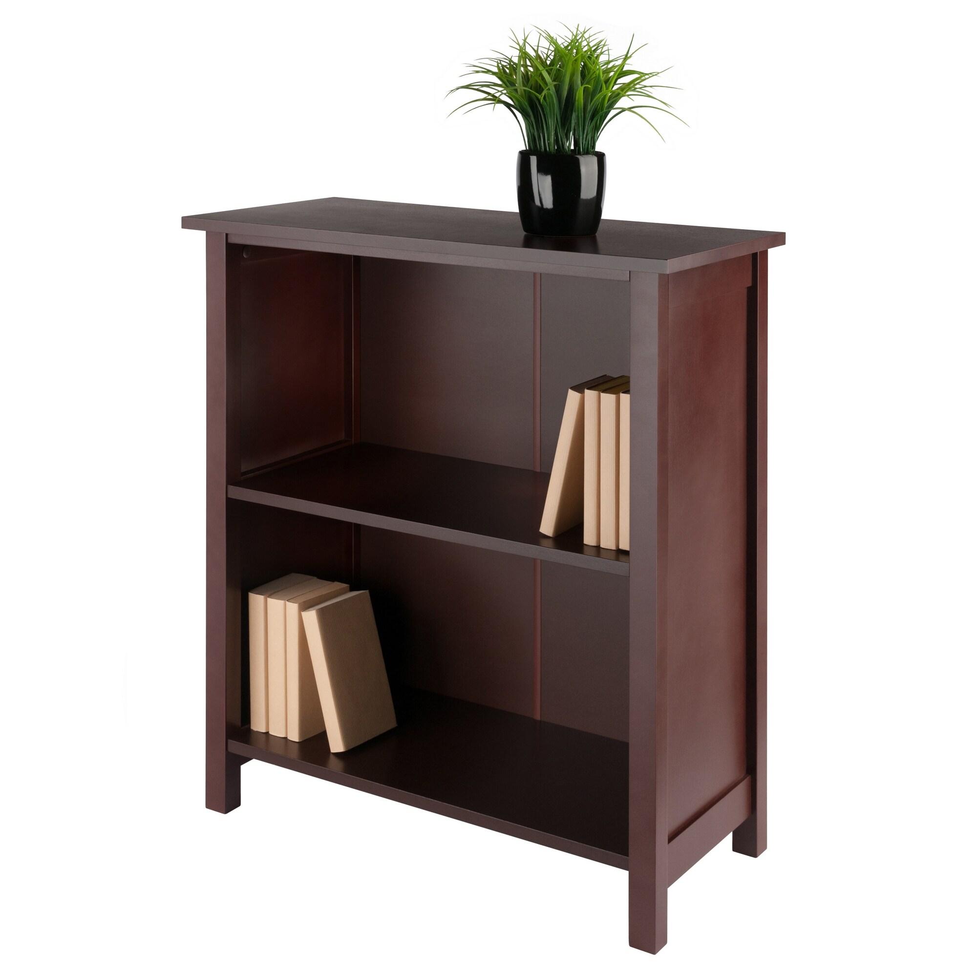 30" 3 Tier Milan Storage Shelf or Bookshelf Medium Walnut - Winsome: Mid-Century Modern Design, Wood Composite, Metal Hardware