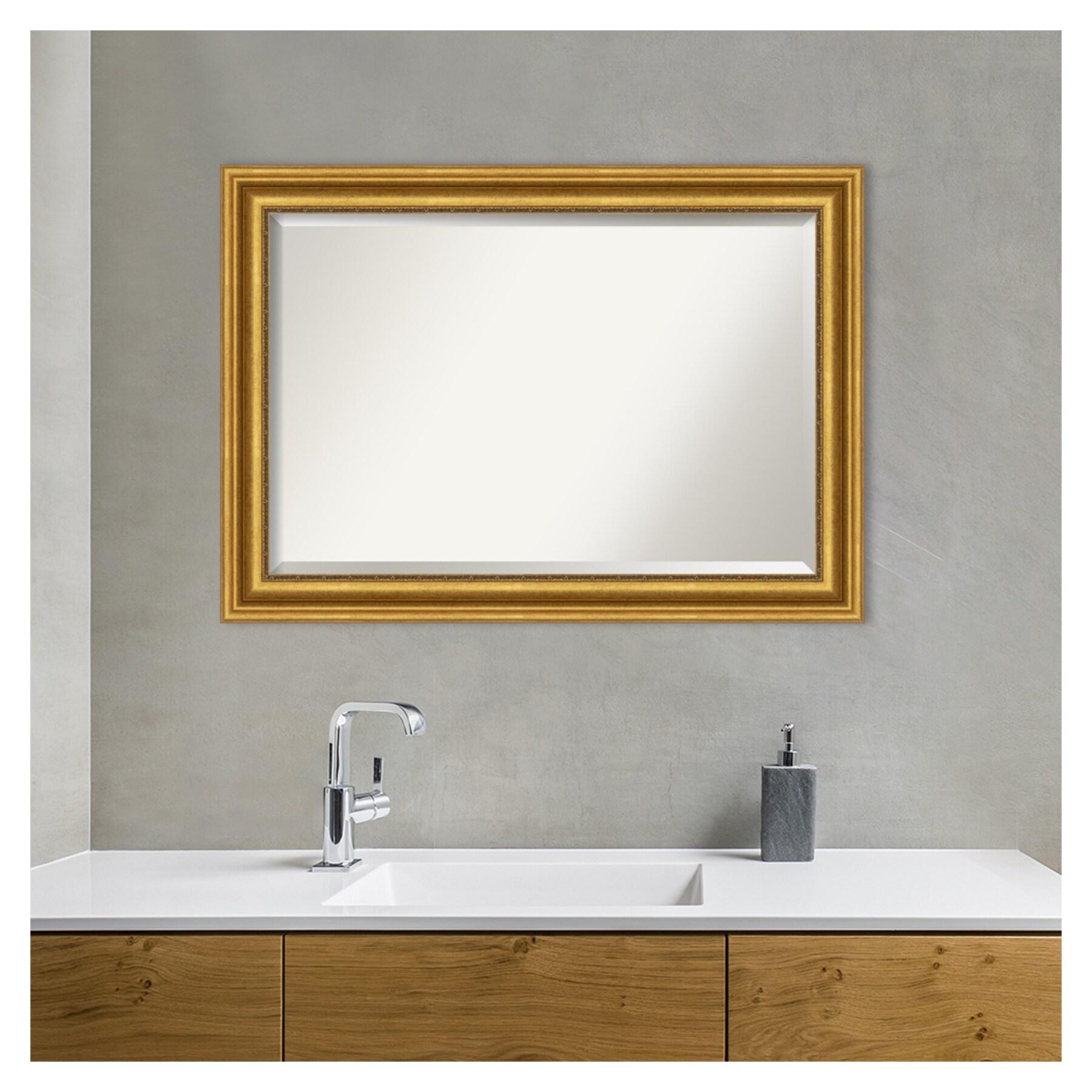 42"x30" Non-Beveled Parlor Gold Wall Mirror - Amanti Art: Modern Rectangle, Polystyrene Frame