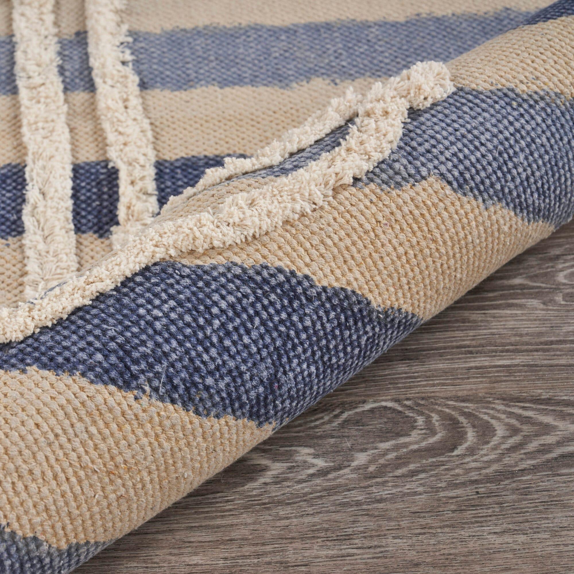 Ox Bay Blair 2'6" x 3'9" Blue/Beige Shag Anchor Striped Durable Indoor Area Rug
