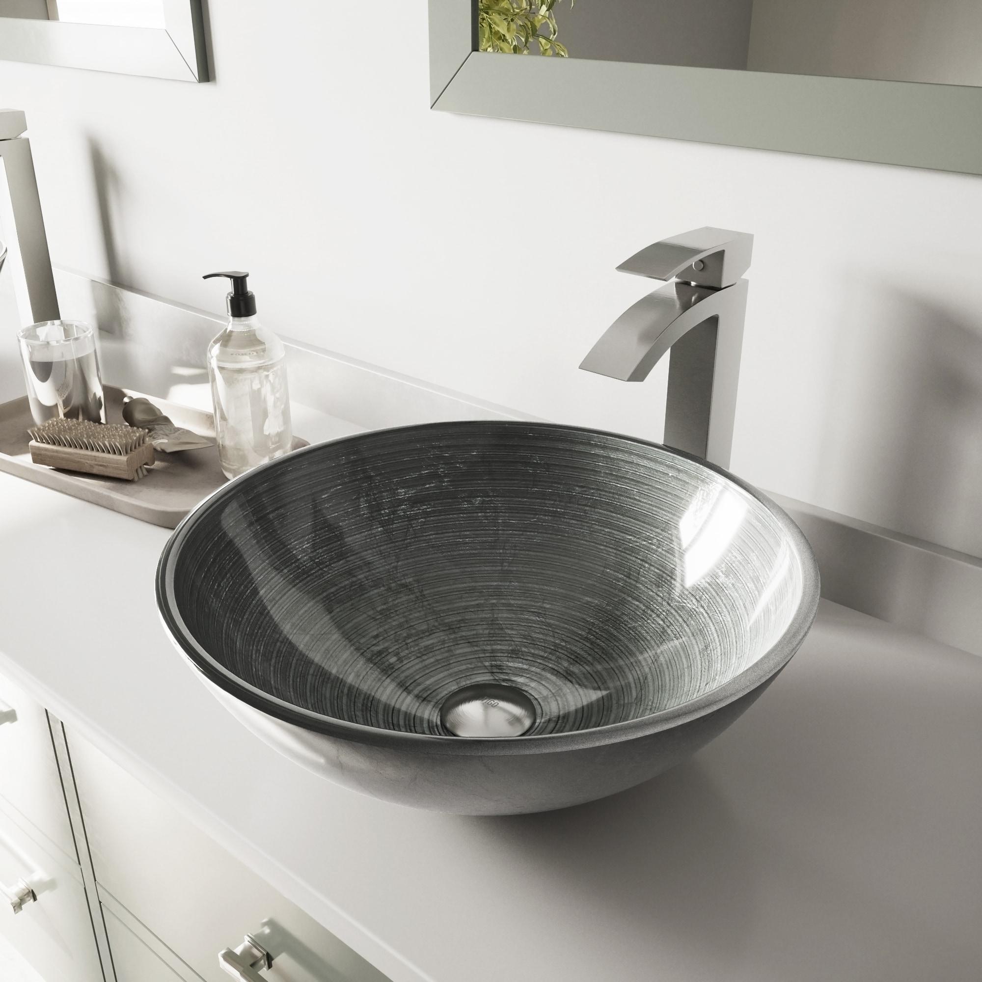 Giovanni 6" H Round Glass Vessel Bathroom Sink with 12" H Faucet