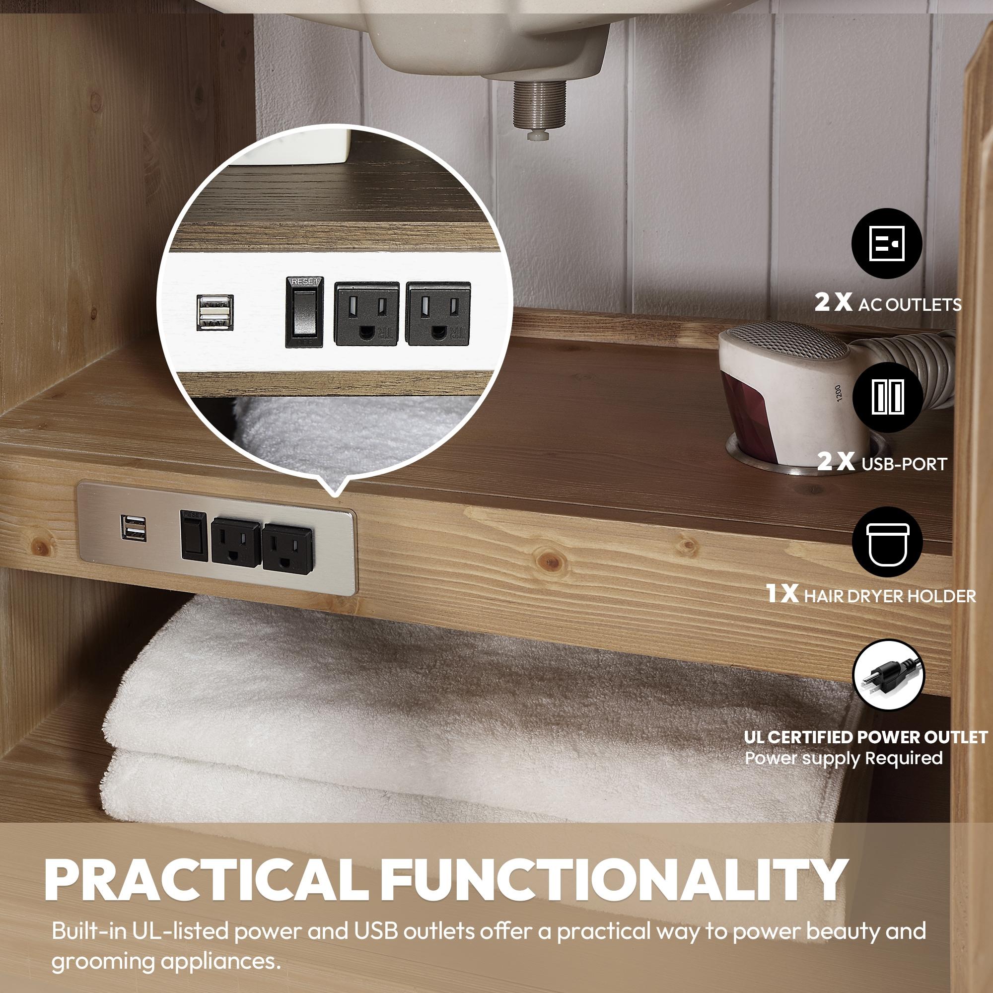 Javier 72" Bath Vanity in Spruce Antique Brown with White Grain Composite Stone