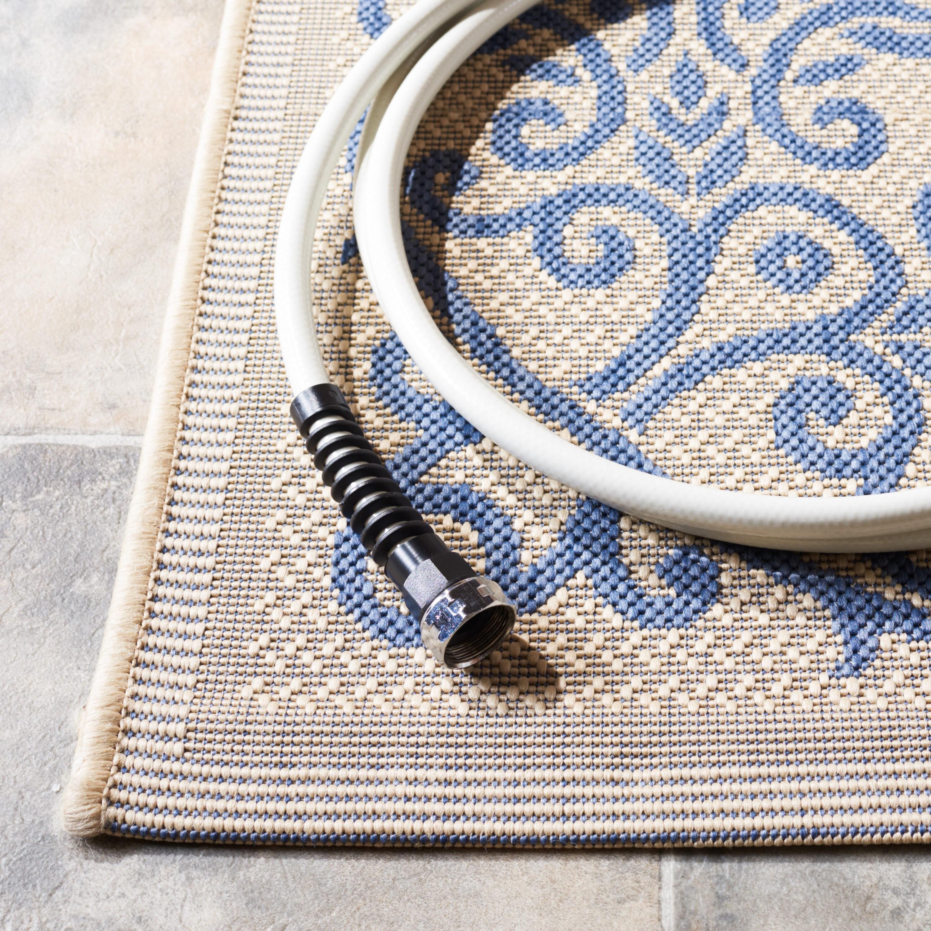 Courtyard CY1588 Power Loomed Indoor and Outdoor Runner Rug - Natural/Blue - 2'3"x10' - Safavieh