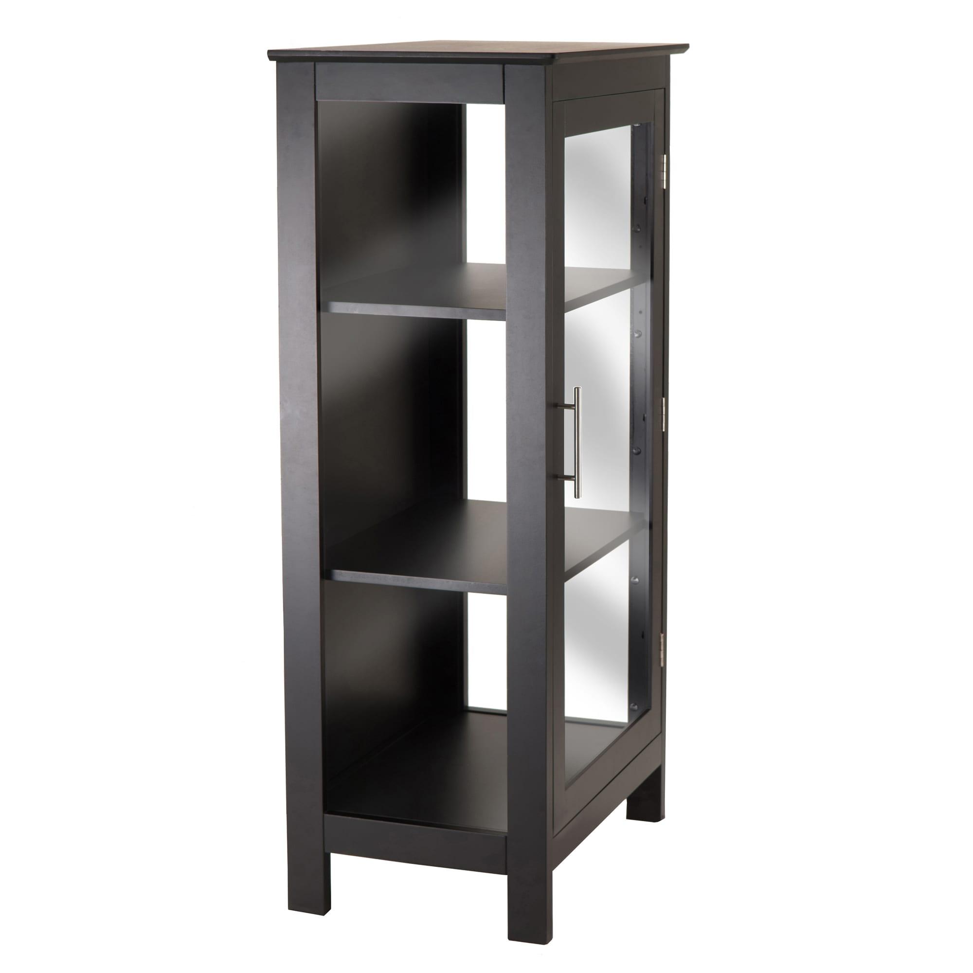 Poppy Display Curio Cabinet with Glass Door Wood/Black - Winsome: Tempered Glass, 3 Fixed Shelves, Metal Handle