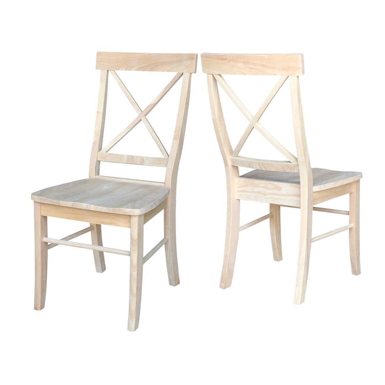 Set of 2 X Back Chairs with Solid Wood Seat Unfinished - International Concepts: Parawood, Kitchen Furniture