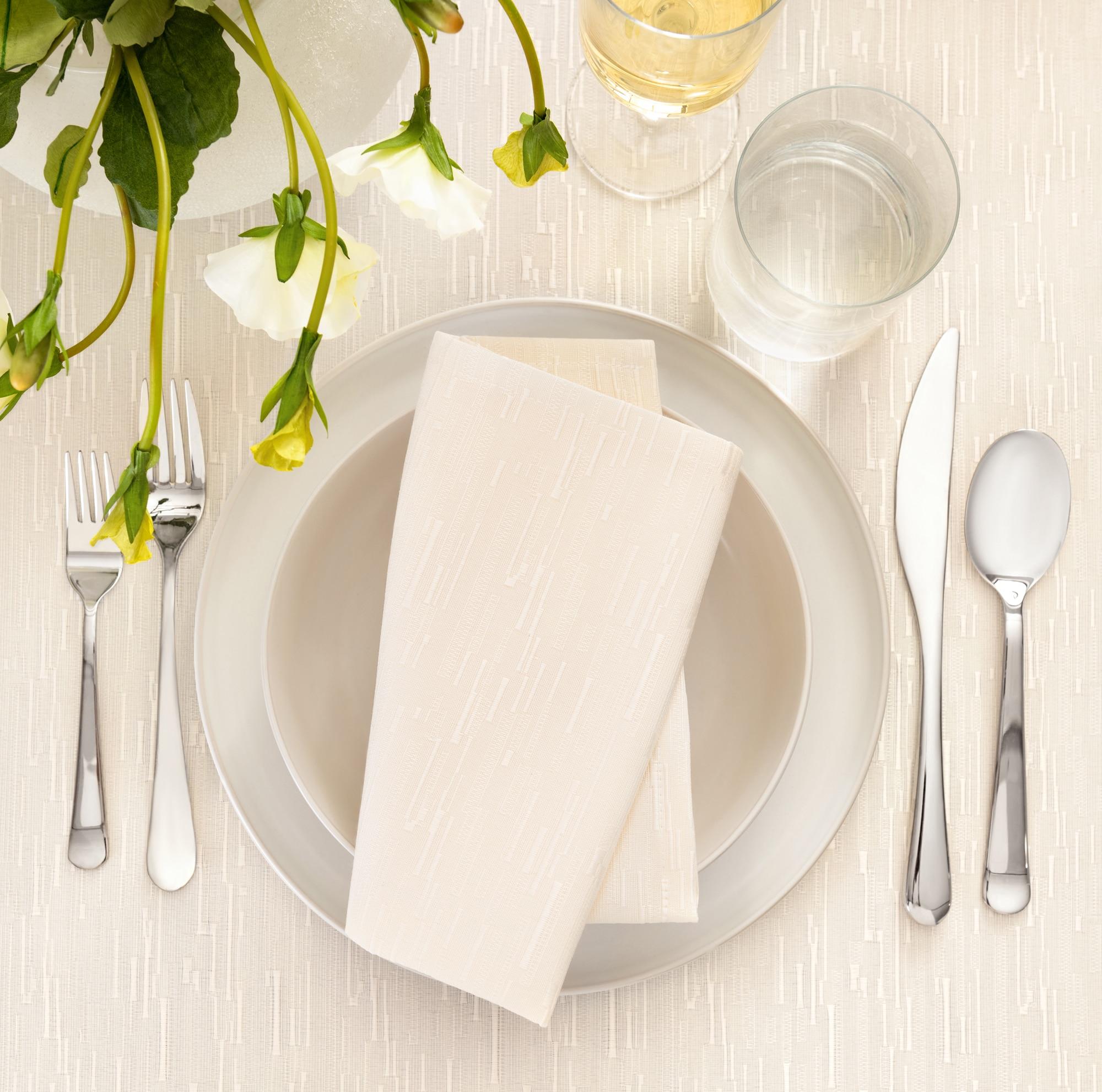 Continental Solid Texture Water and Stain Resistant Napkins, Set of 4 - 17" x 17" - Ivory - Elrene Home Fashions