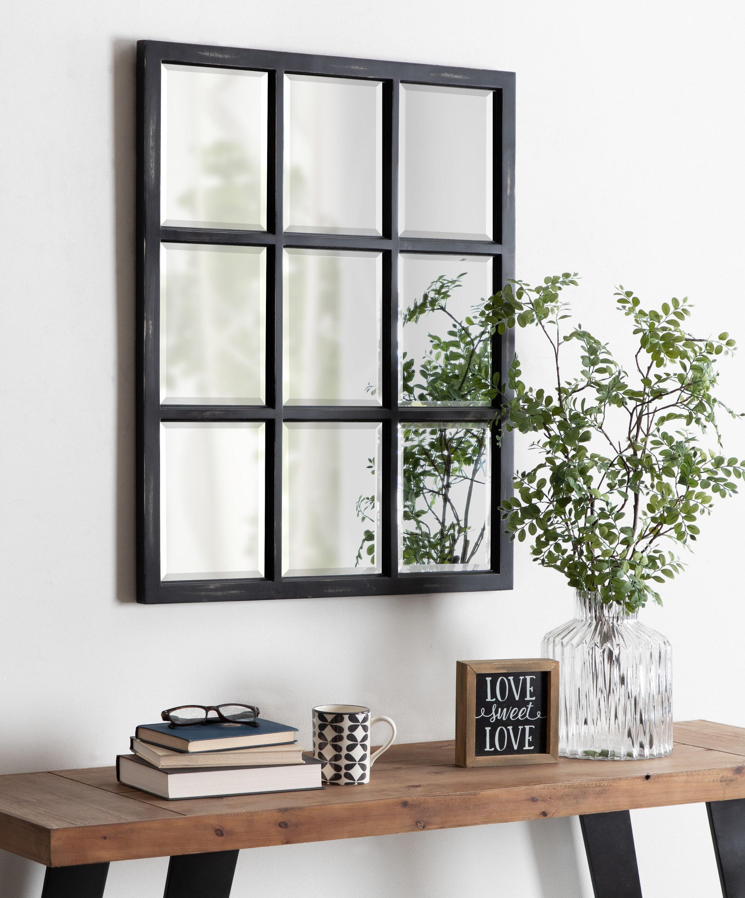 26" x 32" Hogan Windowpane Wall Mirror Black - Kate & Laurel All Things Decor: Modern Rectangular, No Assembly, Wood Frame