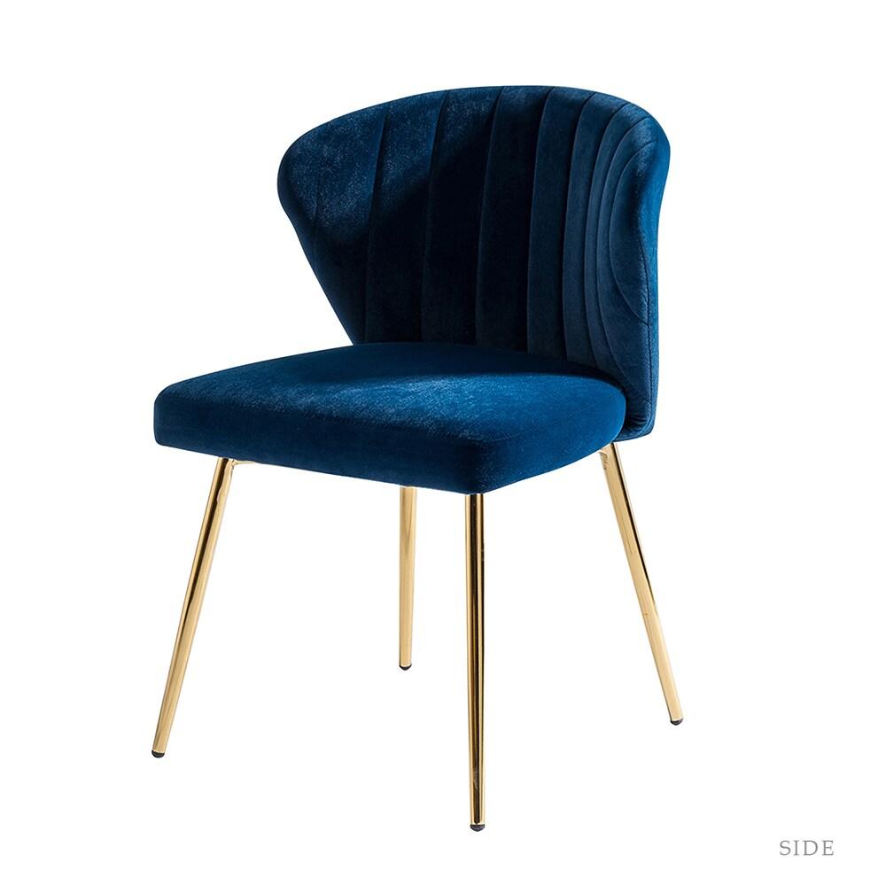 Home Velvet Dining Chairs Set of 2 Upholstered Wingback Accent Side Chairs Metal Legs Living Room Kitchen Navy