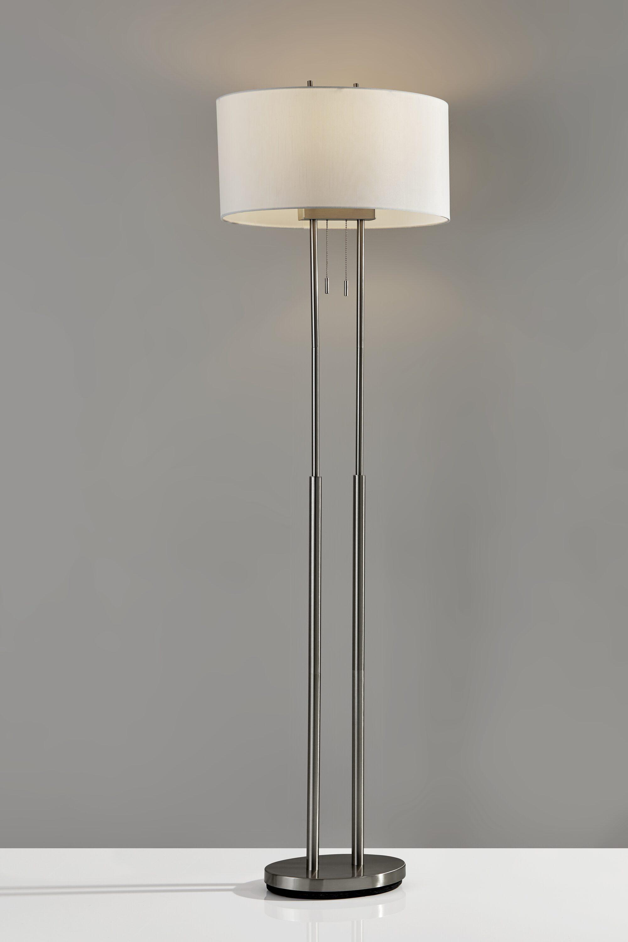 Adesso 62" Duet Floor Lamp Silver/Ivory: Modern Standing Lamp with Pull Chain, ETL Listed, Metal Body