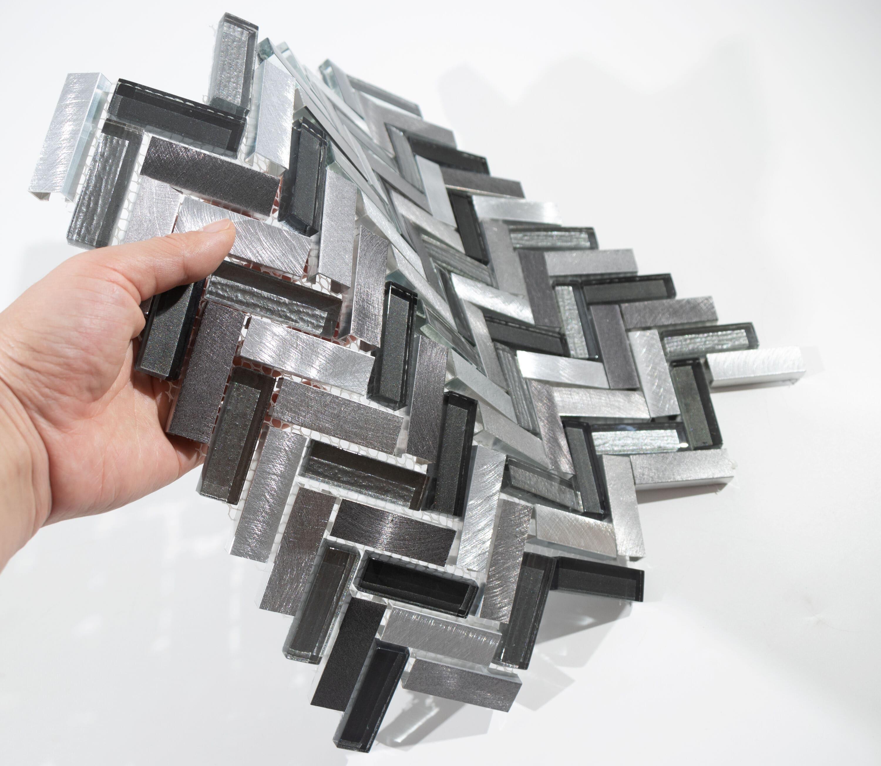 Twilight Series 0.5" x 2" Straight Edge Metal and Glass Mosaic Tile