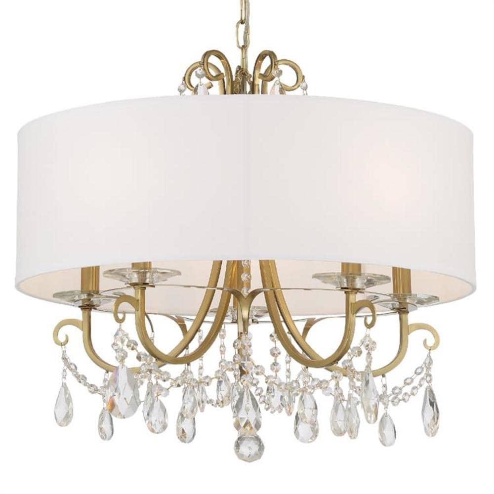 Vibrant Gold 5-Light Chandelier with Clear Crystal & Silk Shade