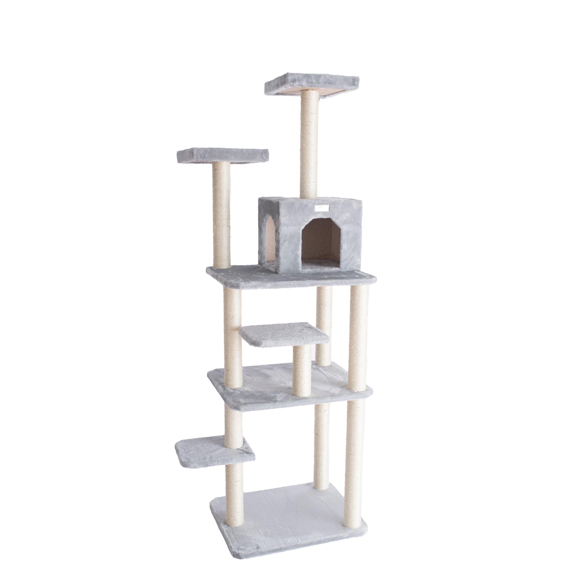 GleePet GP787408 74-Inch Real Wood Cat Tree With Seven Levels, Beige/Silver Gray