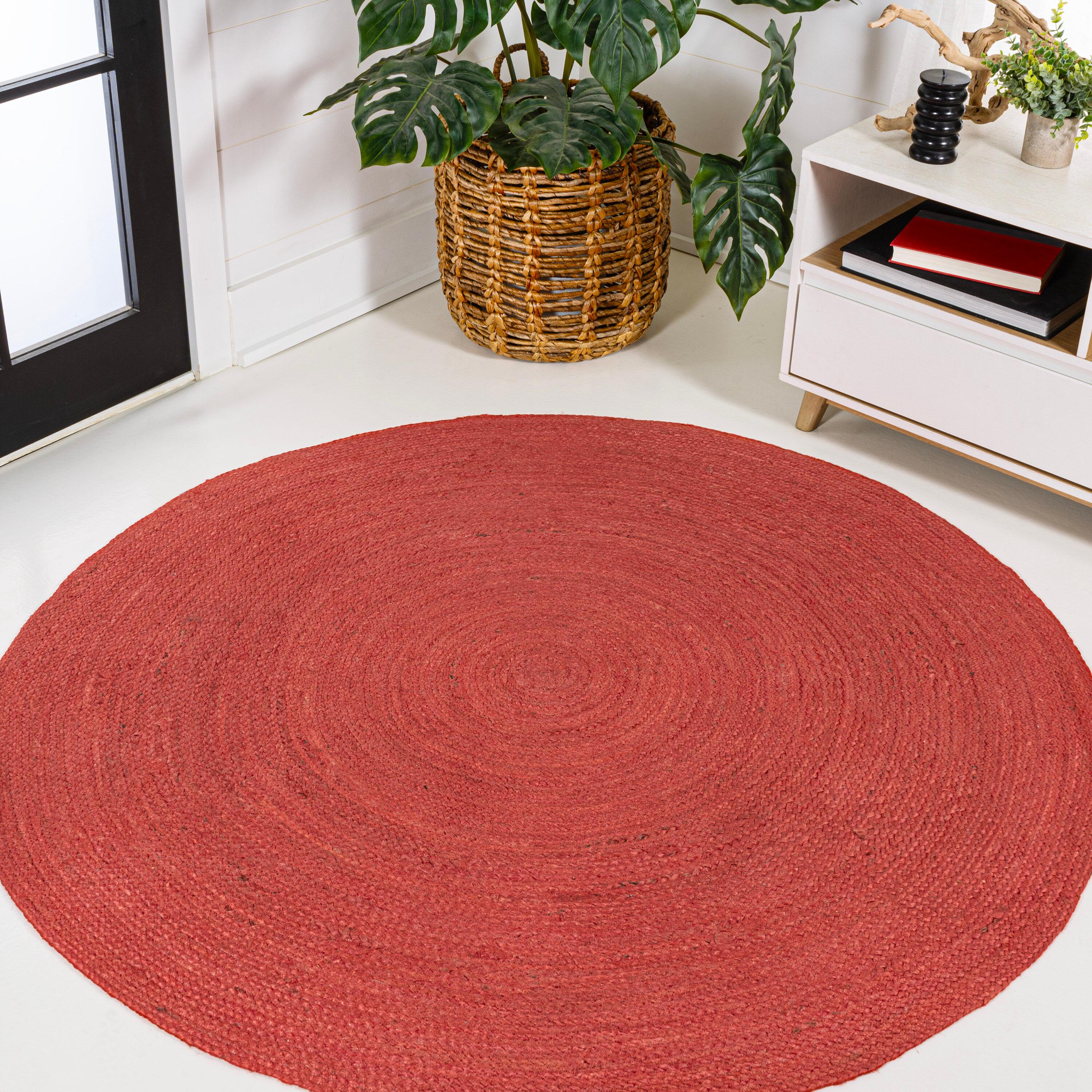 JONATHAN Y Zara Braided Coastal Cottage Round Jute Red 5' Round Area Rug