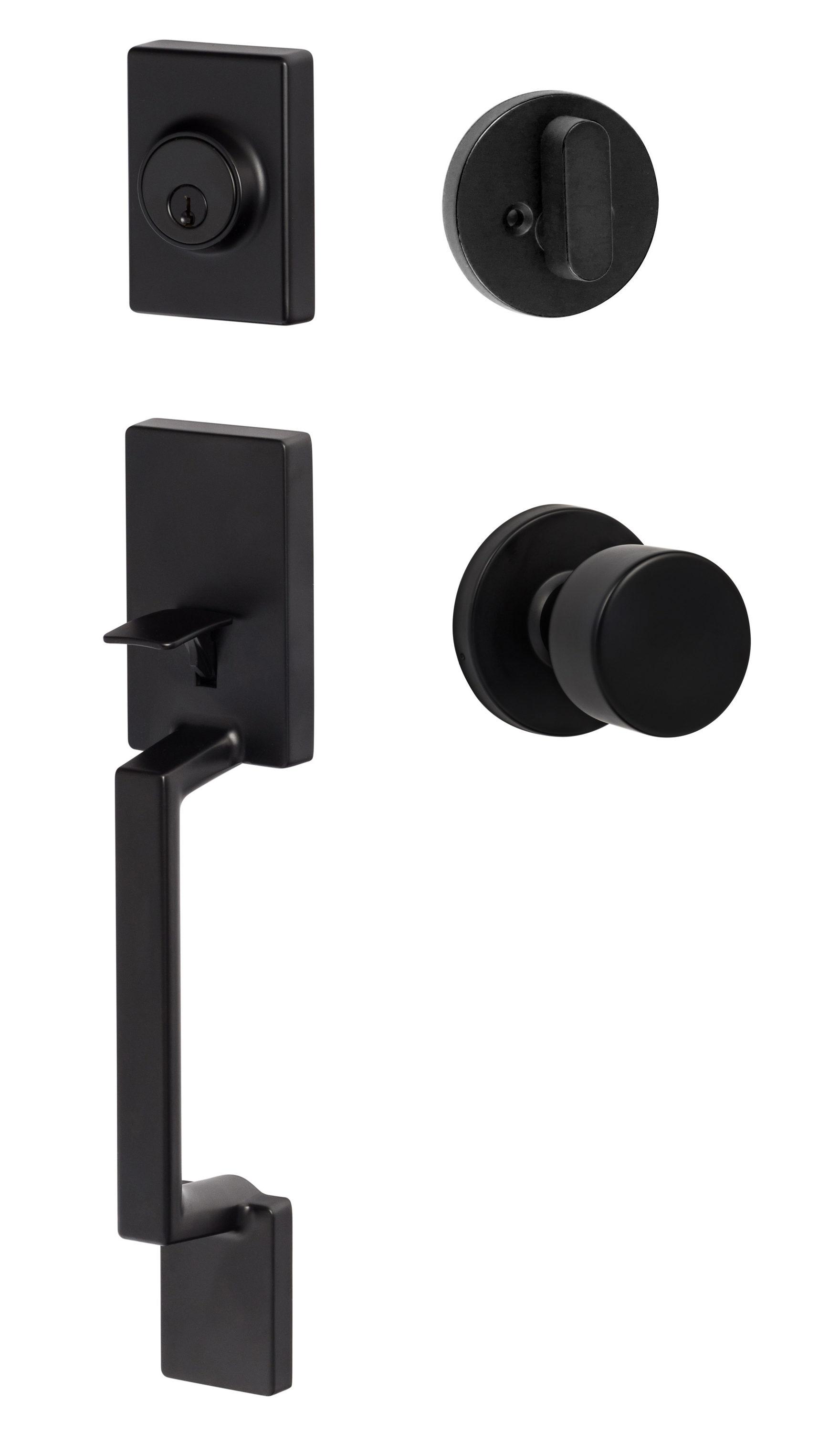 Flat Black Modern Handleset with Single Cylinder Deadbolt