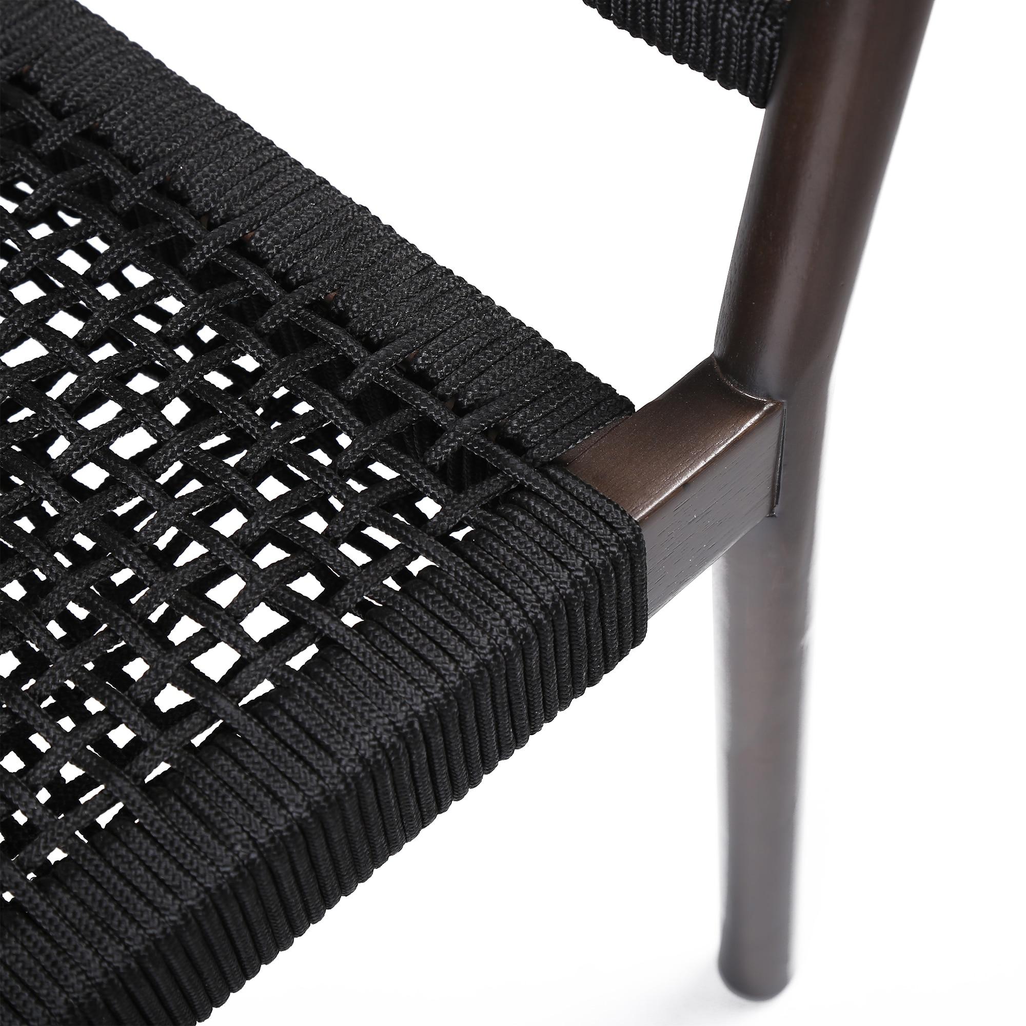 Doris Outdoor Patio Dining Chair in Dark Eucalyptus Wood with Black Rope - Set of 2
