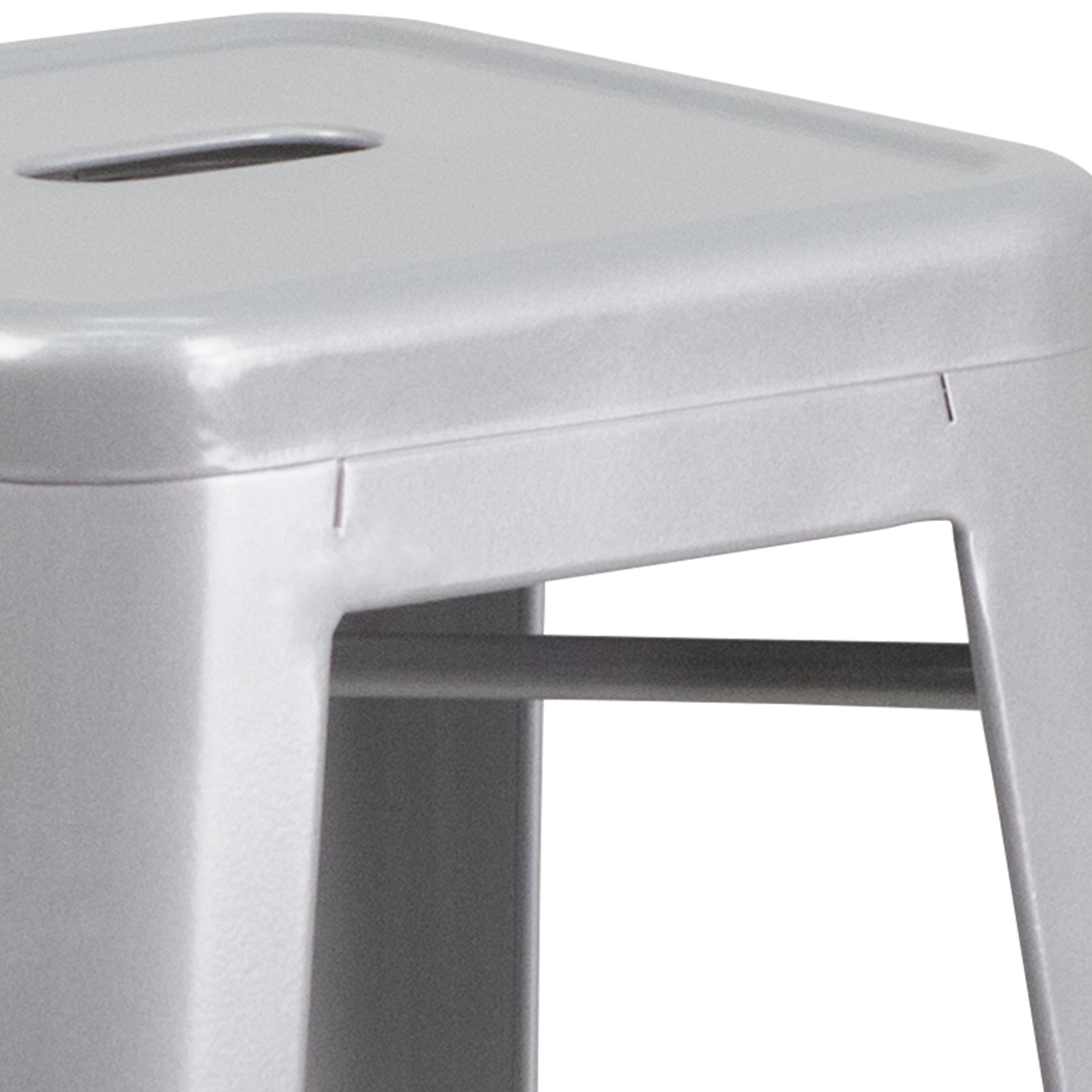 Flash Furniture Commercial Grade 30" High Backless Silver Metal Indoor-Outdoor Barstool with Square Seat