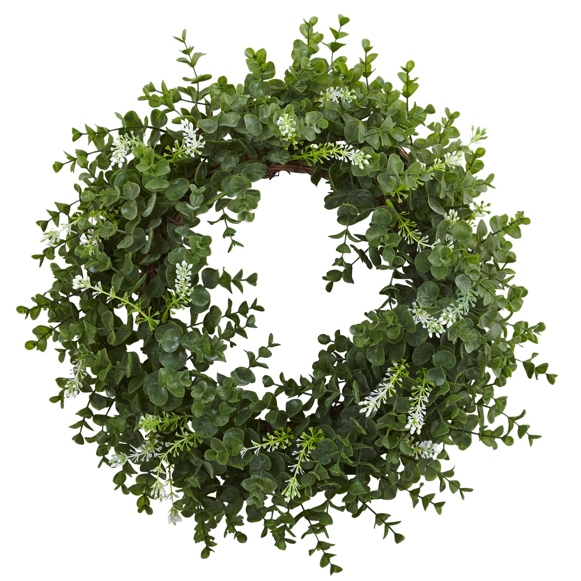 18" Artificial Eucalyptus and Twig Wreath - Nearly Natural: Faux Floral Decor, Indoor Spring/Summer Display, Unlit