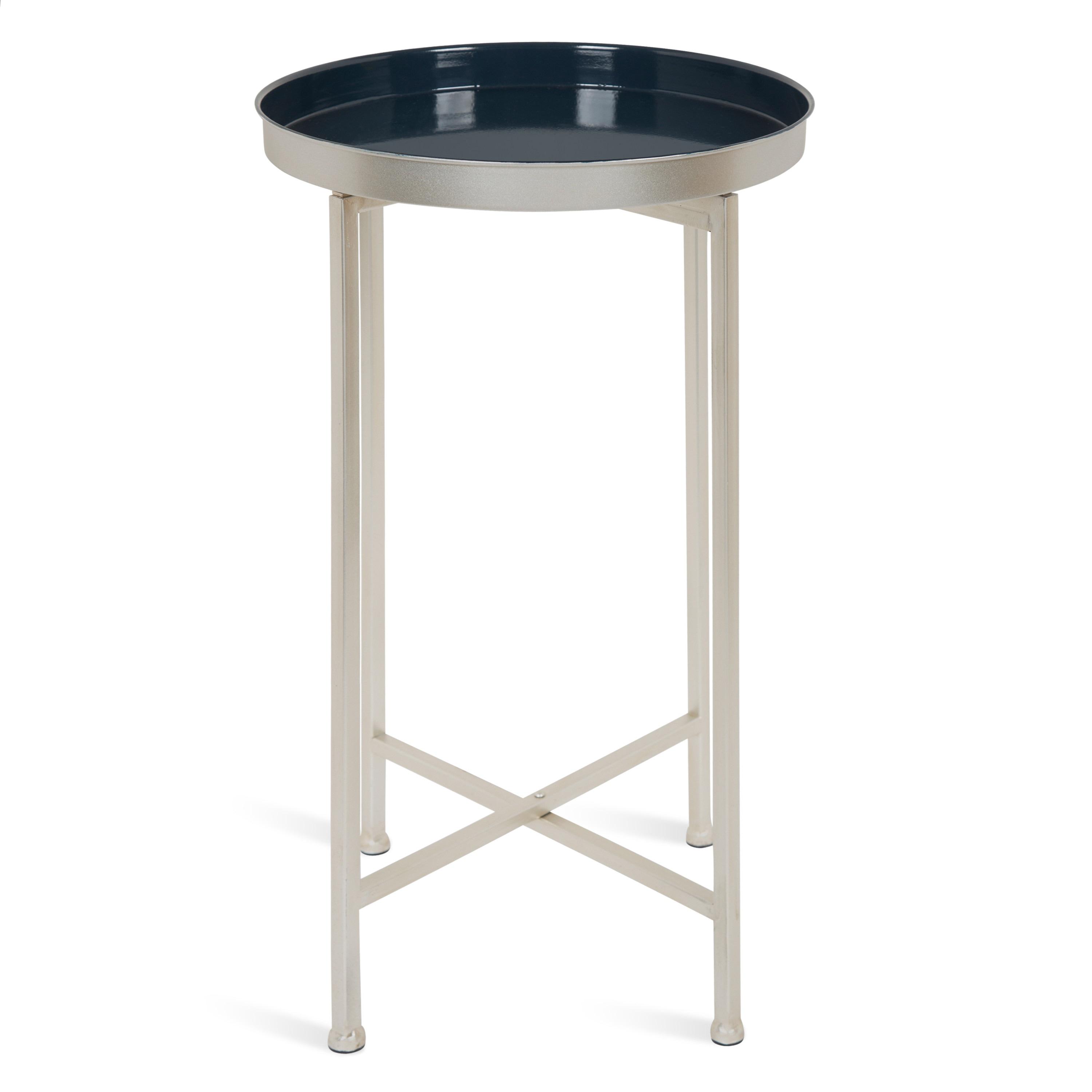 Kate and Laurel Celia Round Metal Tea Table, 14x14x25.75, Silver and Navy Blue