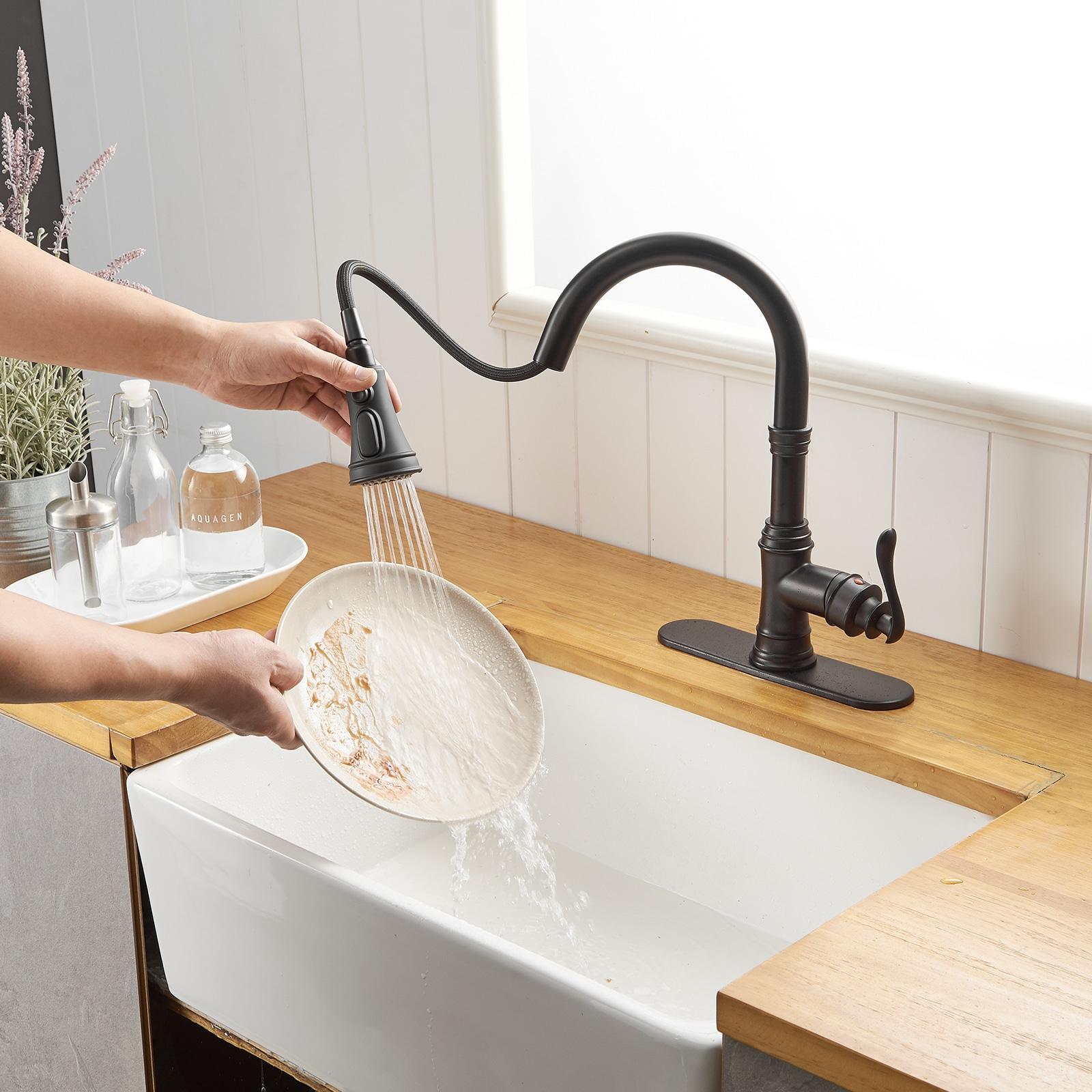 BWE Single-Handle Pull-Down Sprayer 3 Spray High Arc Kitchen Faucet With Deck Plate