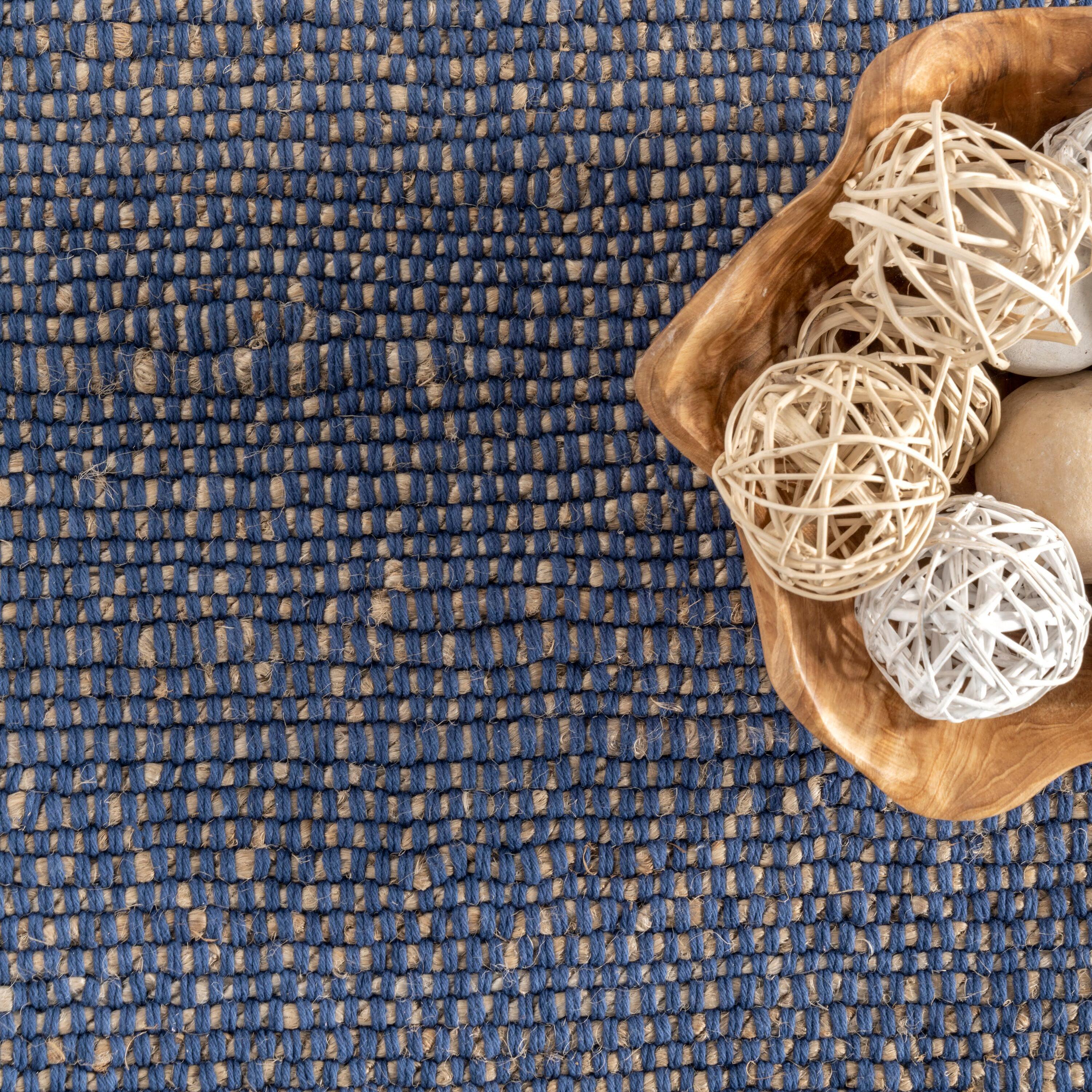 Nuloom 3x5 Elfriede Jute & Cotton Hand Woven Indoor Area Rug, Blue, Solid Rustic Farmhouse Style Natural Fiber Bedroom, Living Room,