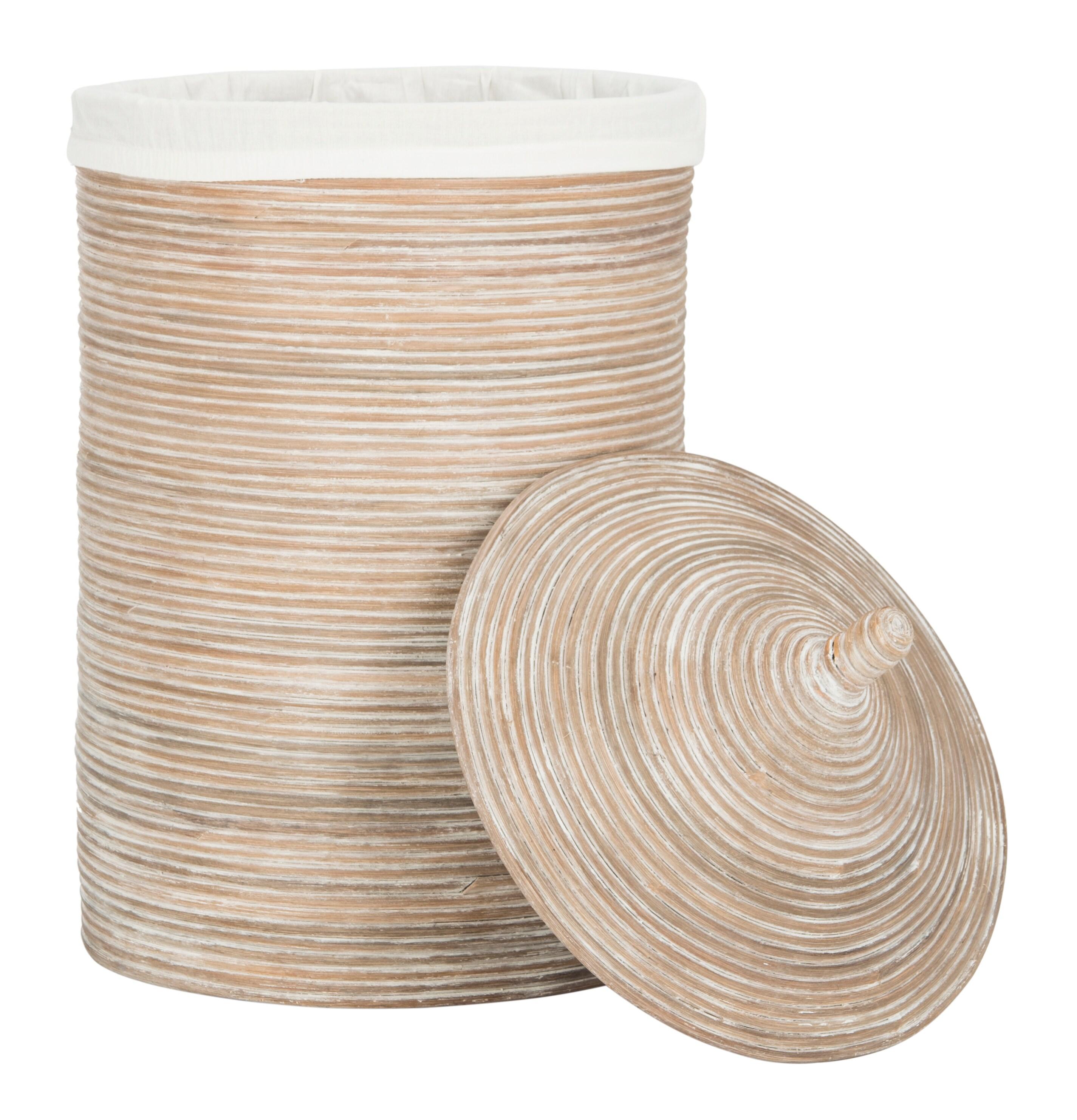 Wellington Laundry Basket with Liner - HAC6501 - White/Grey White Wash - Safavieh