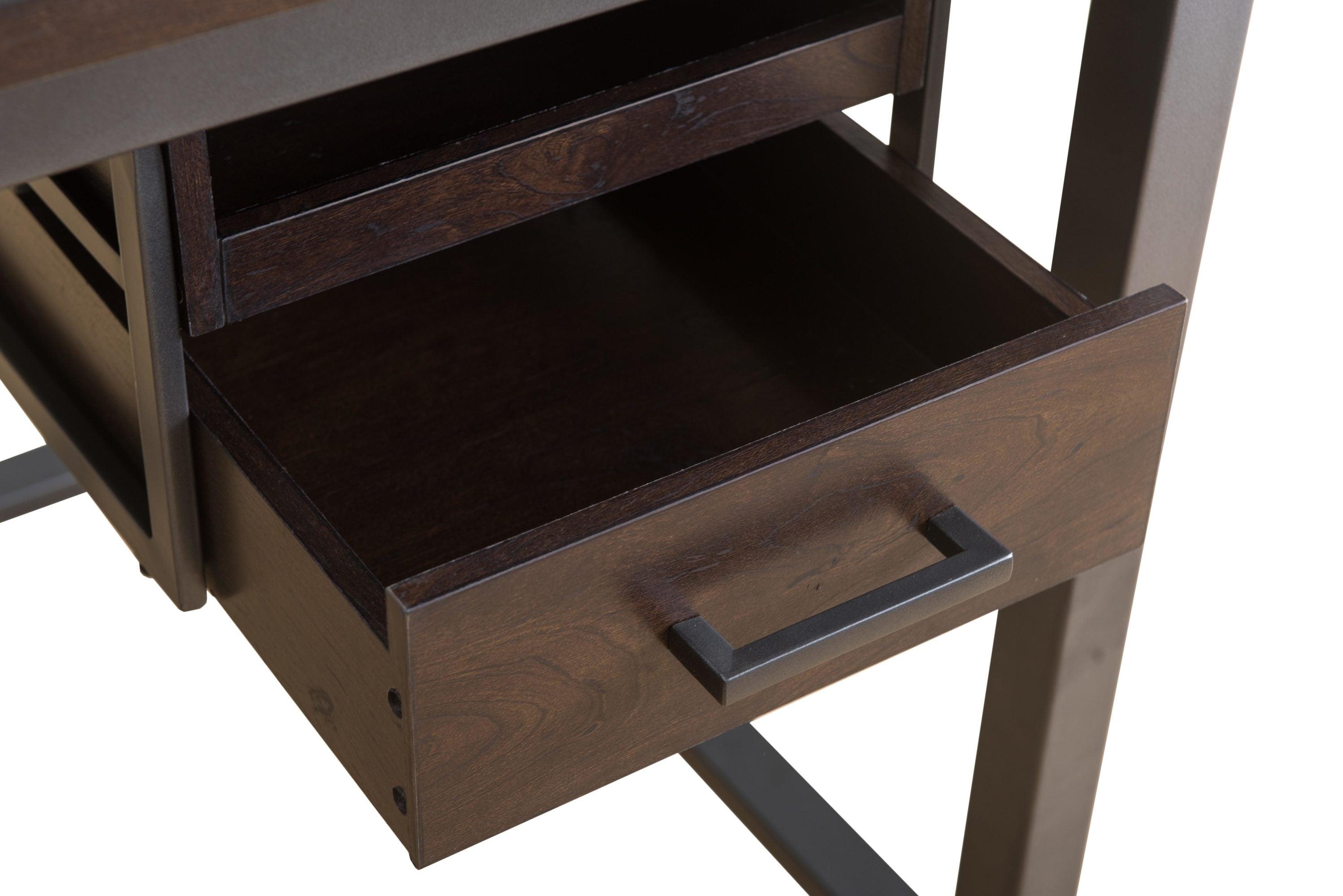 Sunjoy 58" Brown Wood Finish Writing Study Laptop Computer Desk Home Office Workstation with Motion Storage Drawer and Metal Frame