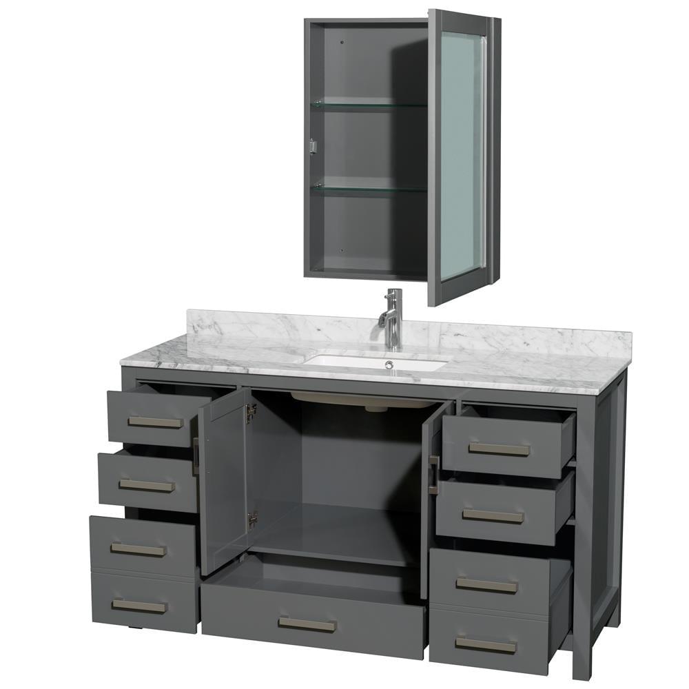 Wyndham Collection Sheffield 60-in Dark Gray with Brushed Chrome Trim Undermount Single Sink Bathroom Vanity with White Carrara Marble Natural Marble Top (Mirror Included)