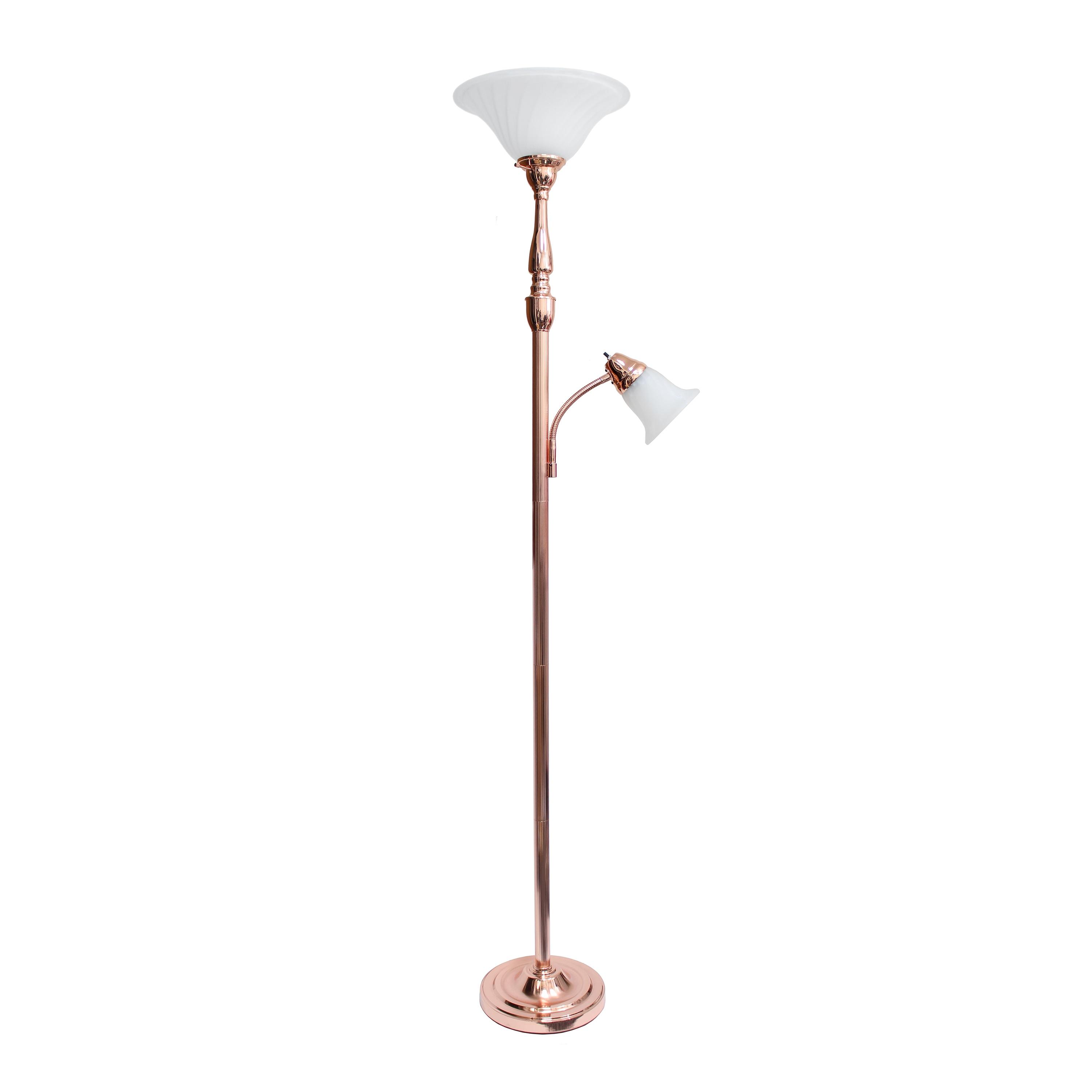 Torchiere Floor Lamp with Reading Light and Marble Glass Shade Rose Gold - Lalia Home: Adjustable, UL Listed, Metal Base