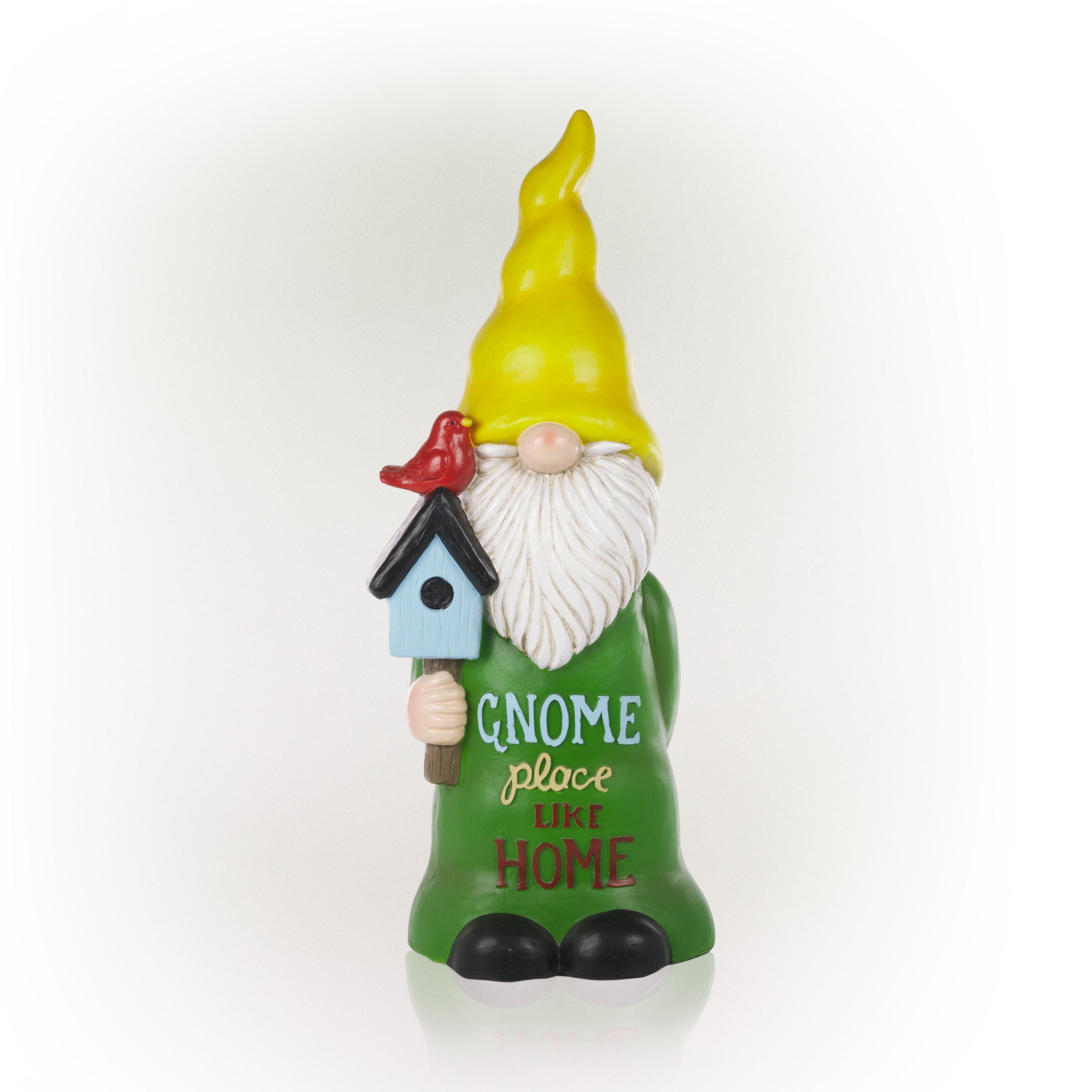 24" Magnesium Oxide "Gnome Place Like Home" Indoor/Outdoor Garden Gnome Statue Green/Yellow - Alpine Corporation