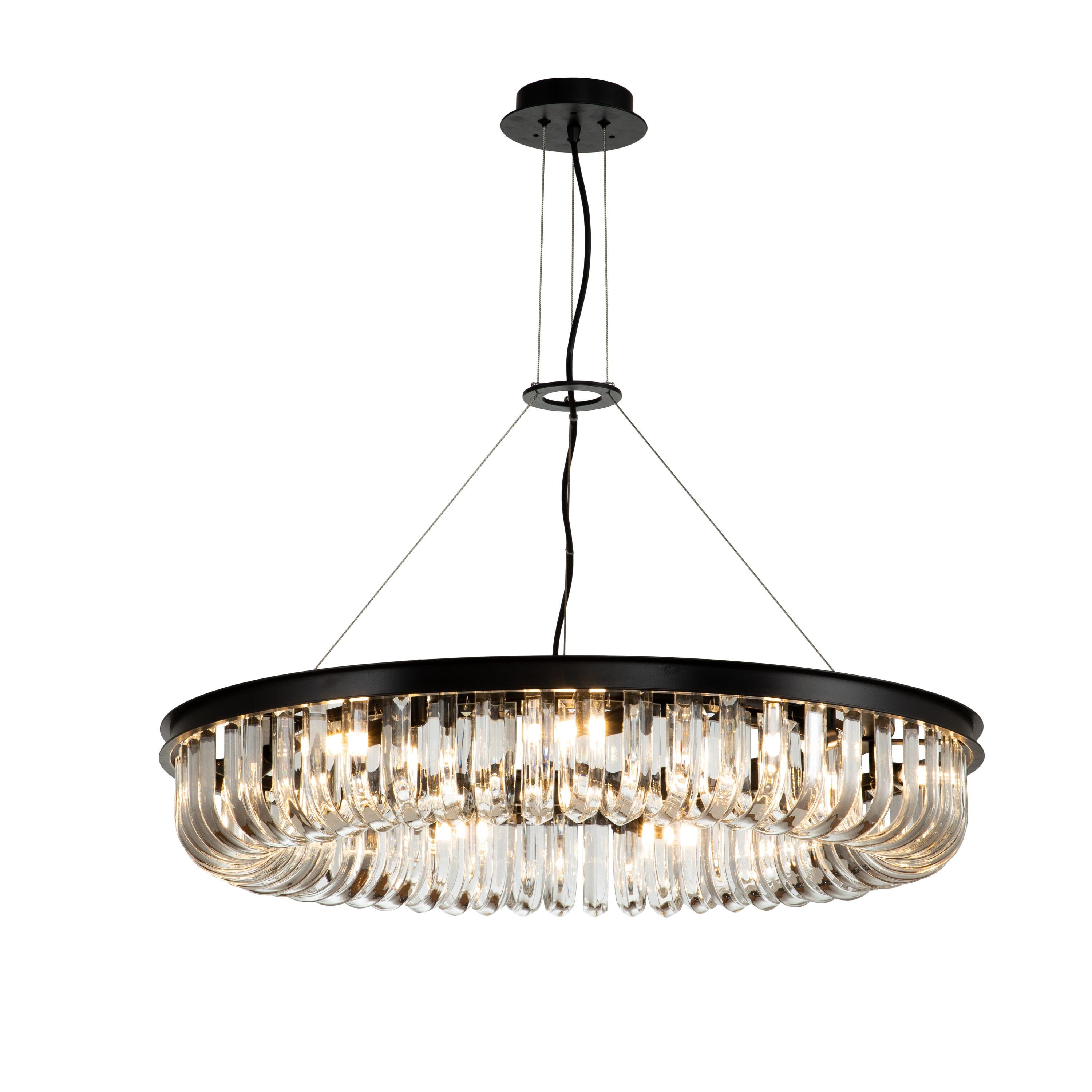 AloaDecor 8-Lights Modern Cylinder 25"  Wagon Wheel Matte Black Chandelier With Glass Accents - W:25.6"