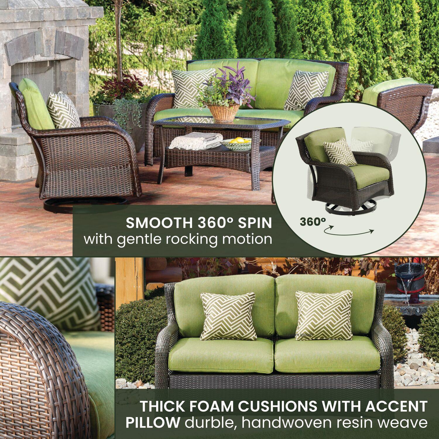 Hanover Strathmere 4-Piece Wicker and Steel Outdoor Conversation Set, Cilantro Green